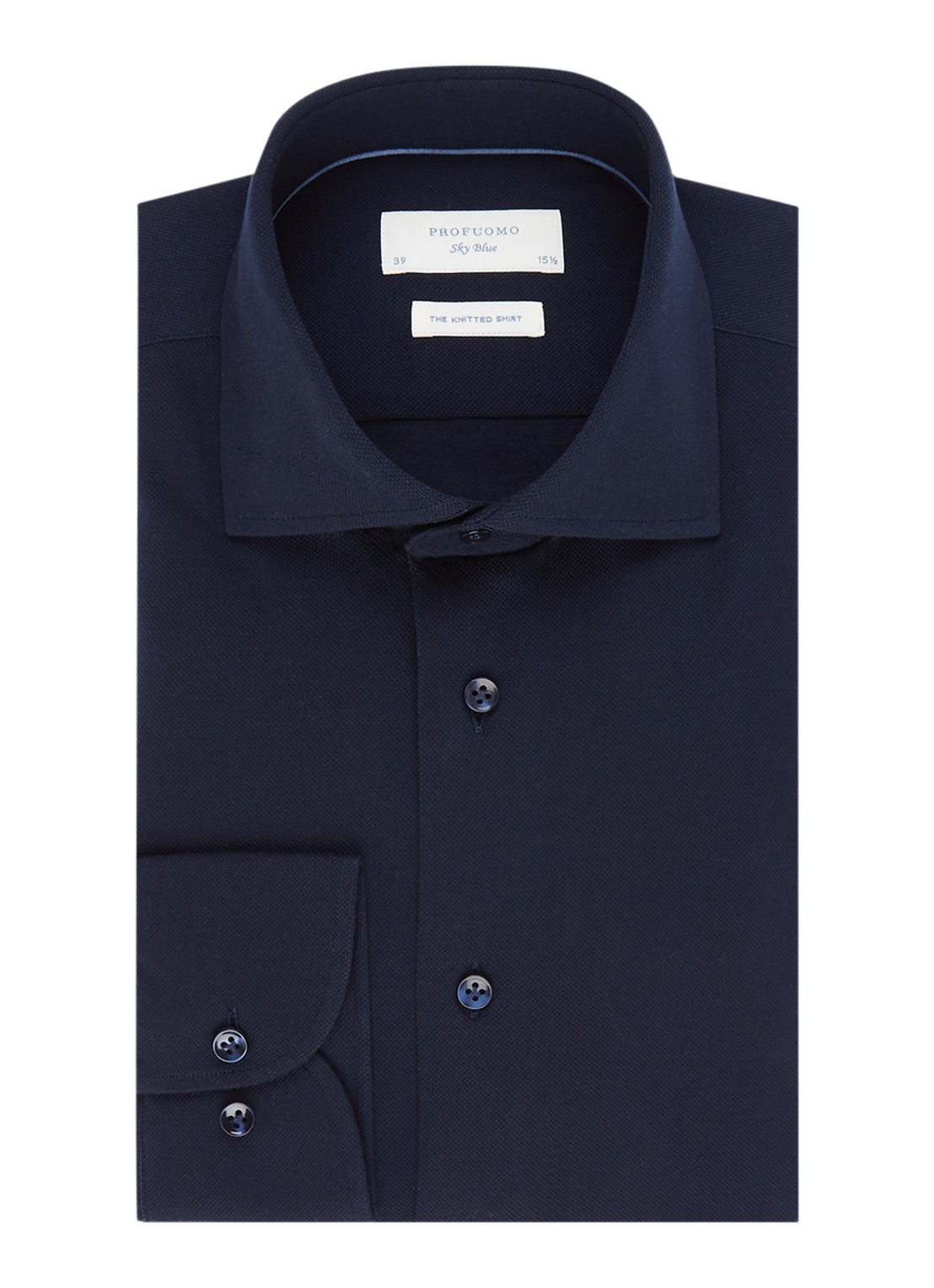 Profuomo Knitted slim fit jersey overhemd van katoen - voorkant blauw
