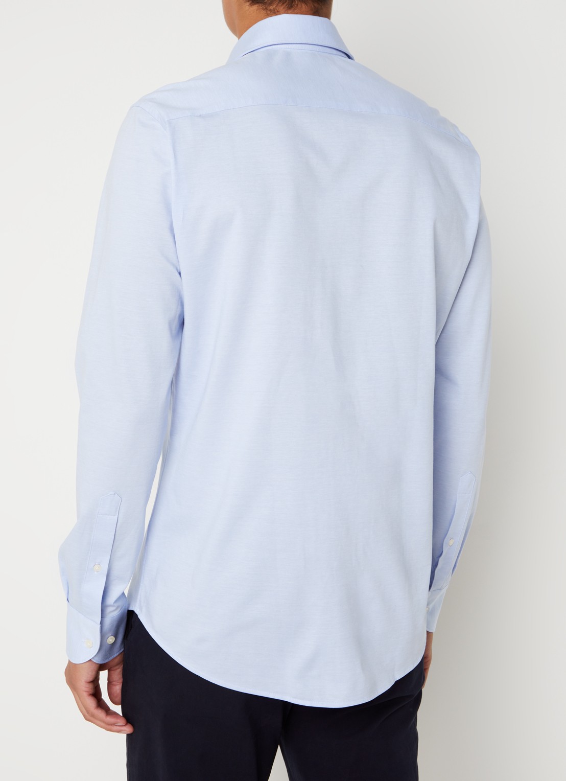 Profuomo Knitted slim fit overhemd met stretch - achterkant 3 lichtblauw