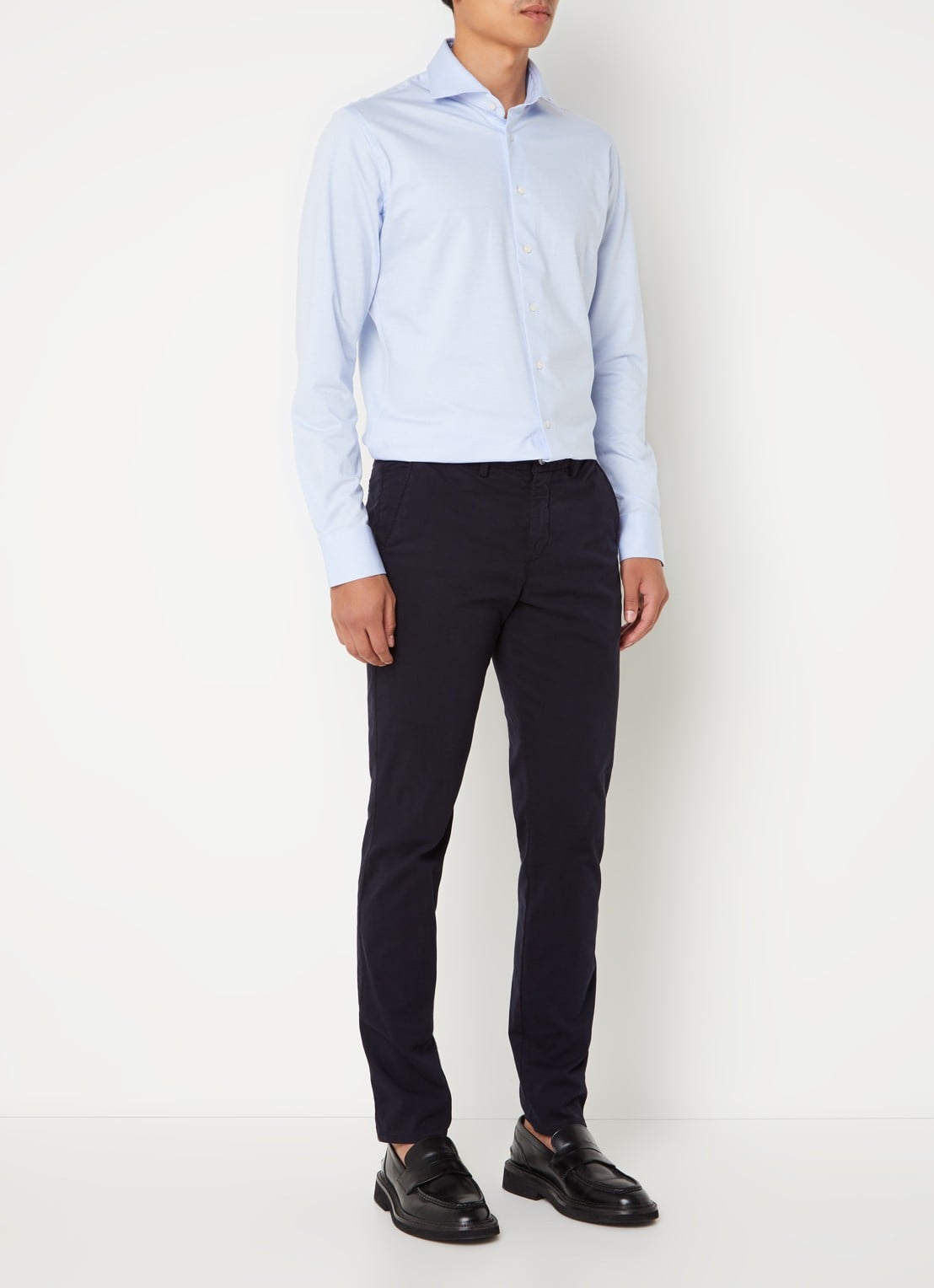 Profuomo Knitted slim fit overhemd met stretch - voorkant 2 lichtblauw
