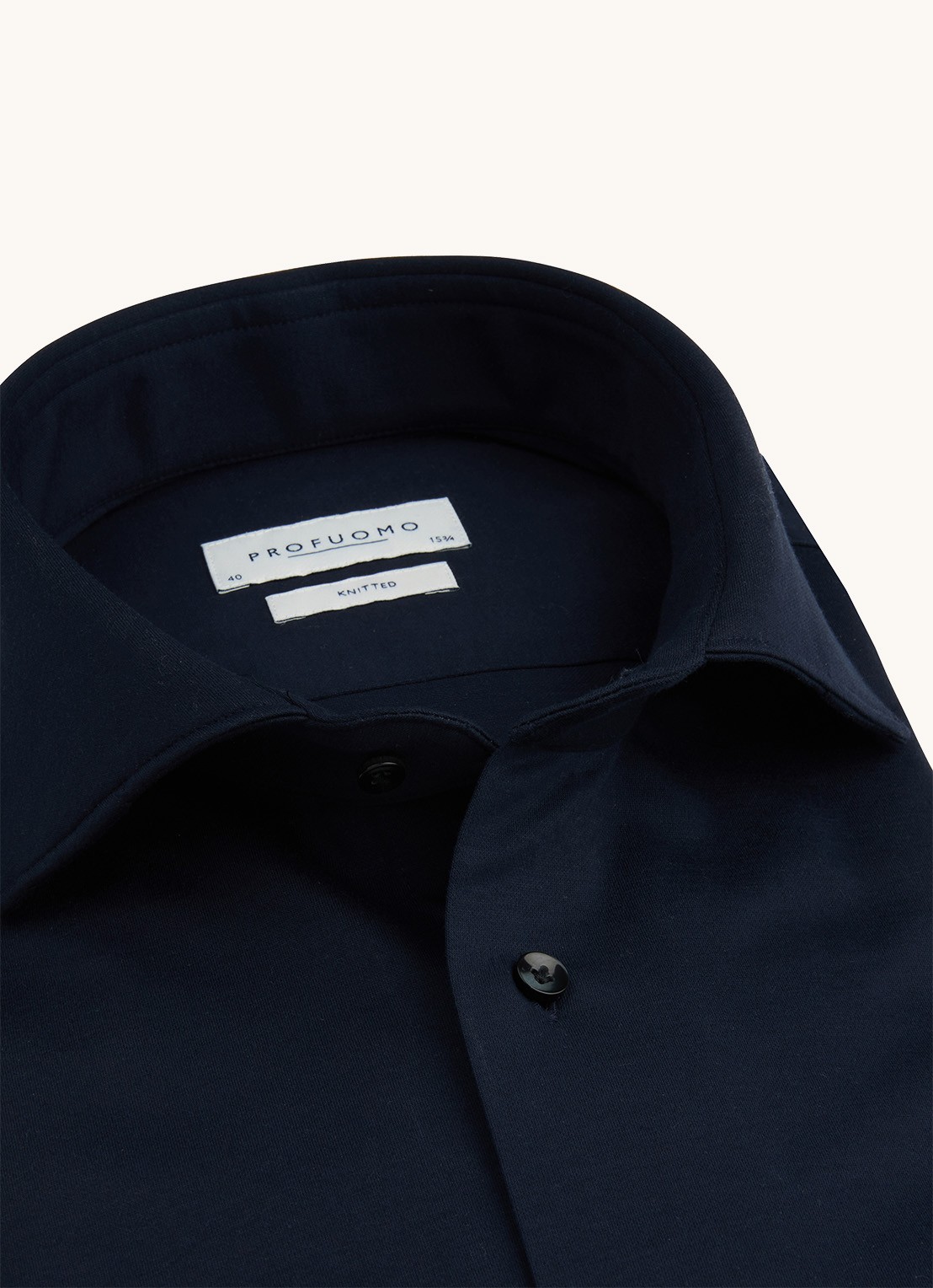 Profuomo Knitted slim fit overhemd met stretch  - detail 2 donkerblauw