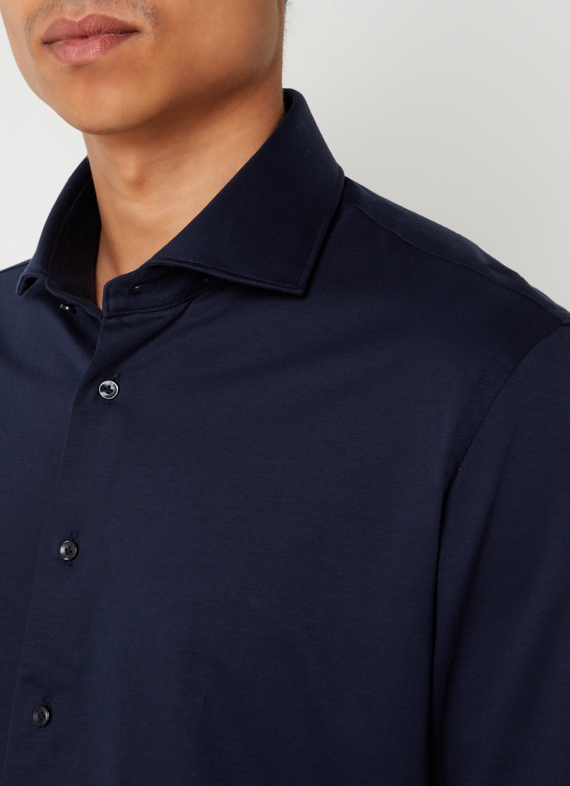 Profuomo Knitted slim fit overhemd met stretch  - detail 4 donkerblauw