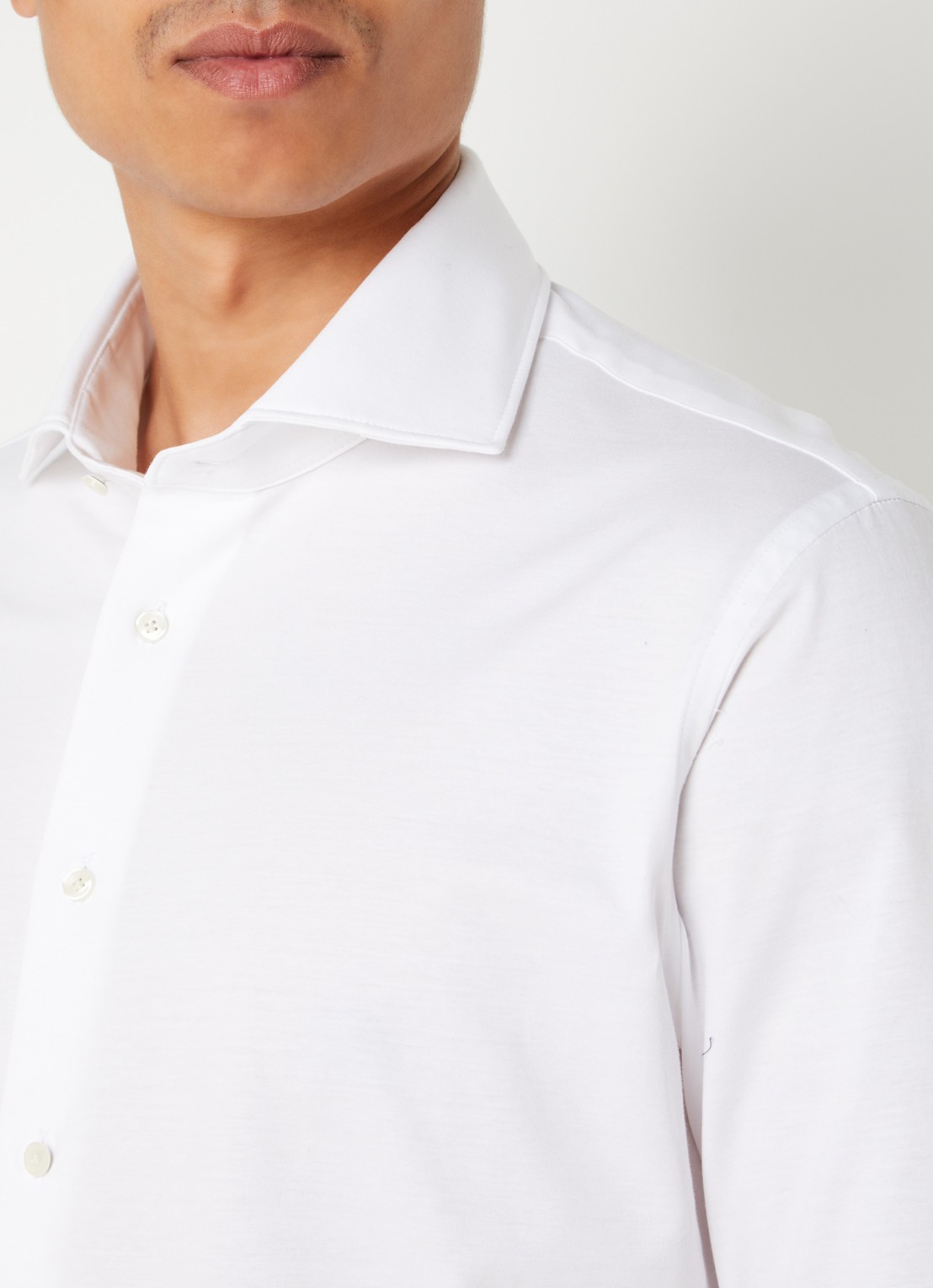 Profuomo Knitted slim fit overhemd met stretch  - detail 3 wit