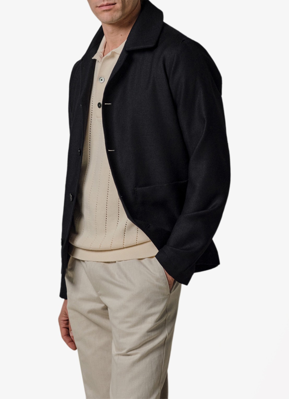 Profuomo Light wol overshirt - detail 3 donkerblauw