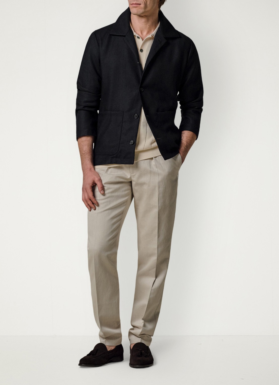 Profuomo Light wol overshirt - voorkant 2 donkerblauw