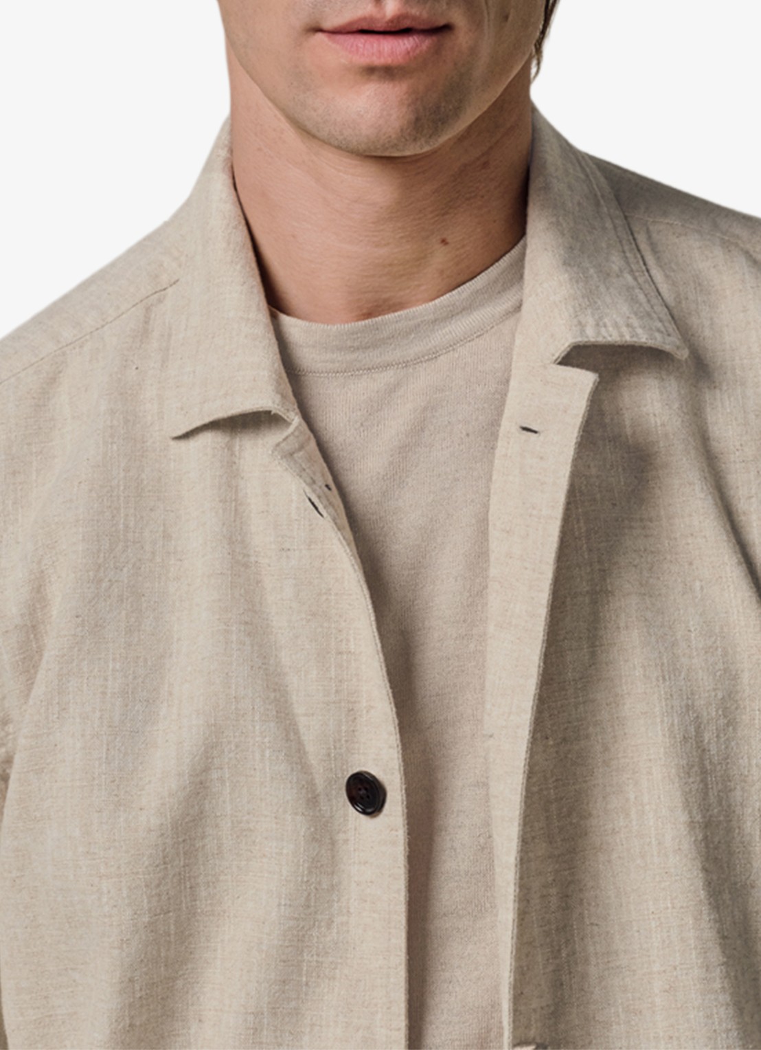 Profuomo Linen katoenen overshirt - voorkant 5 beige