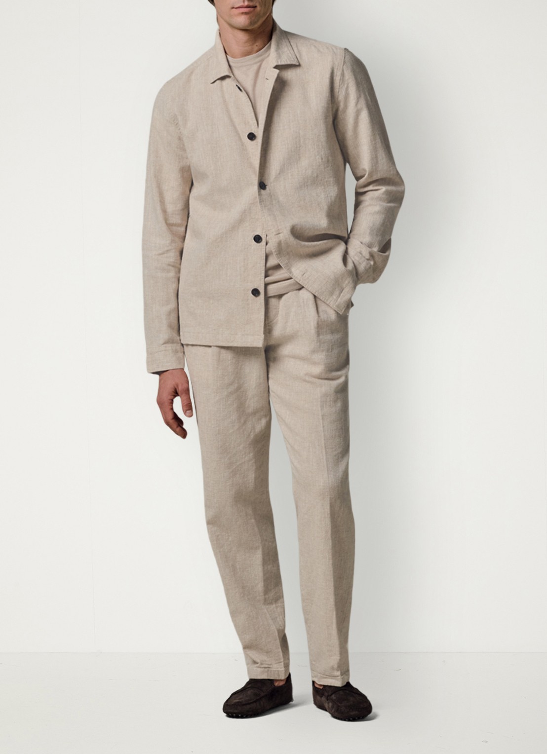 Profuomo Linen katoenen overshirt - voorkant 6 beige