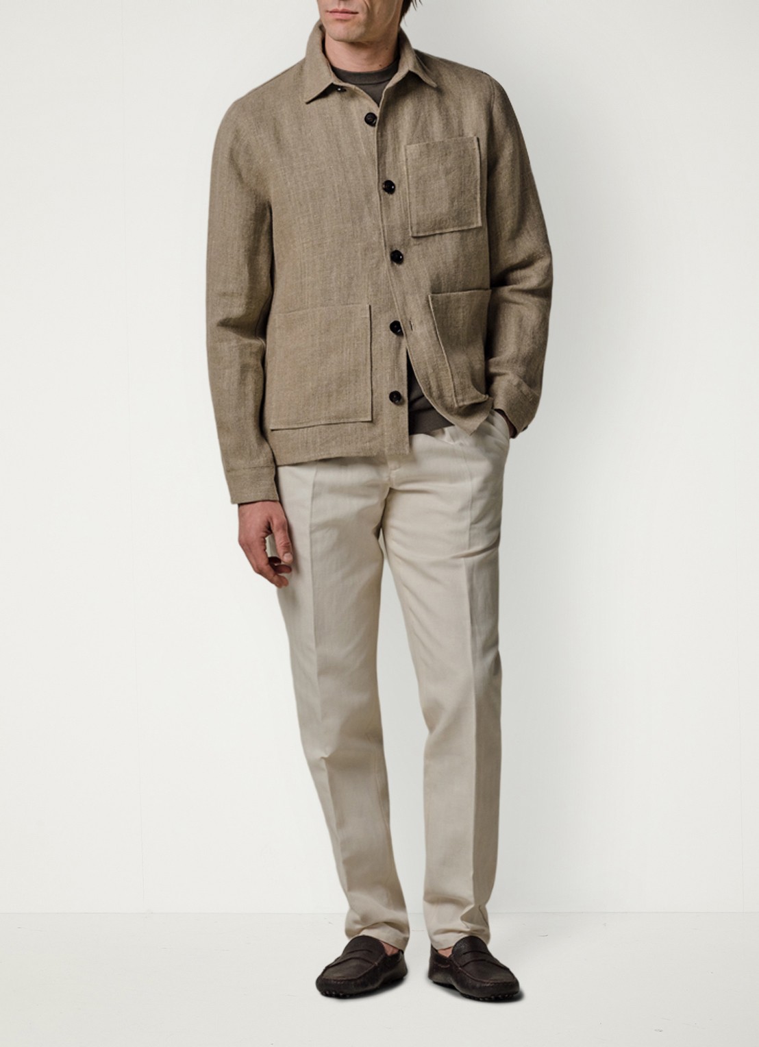Profuomo Linen overshirt - voorkant 2 beige