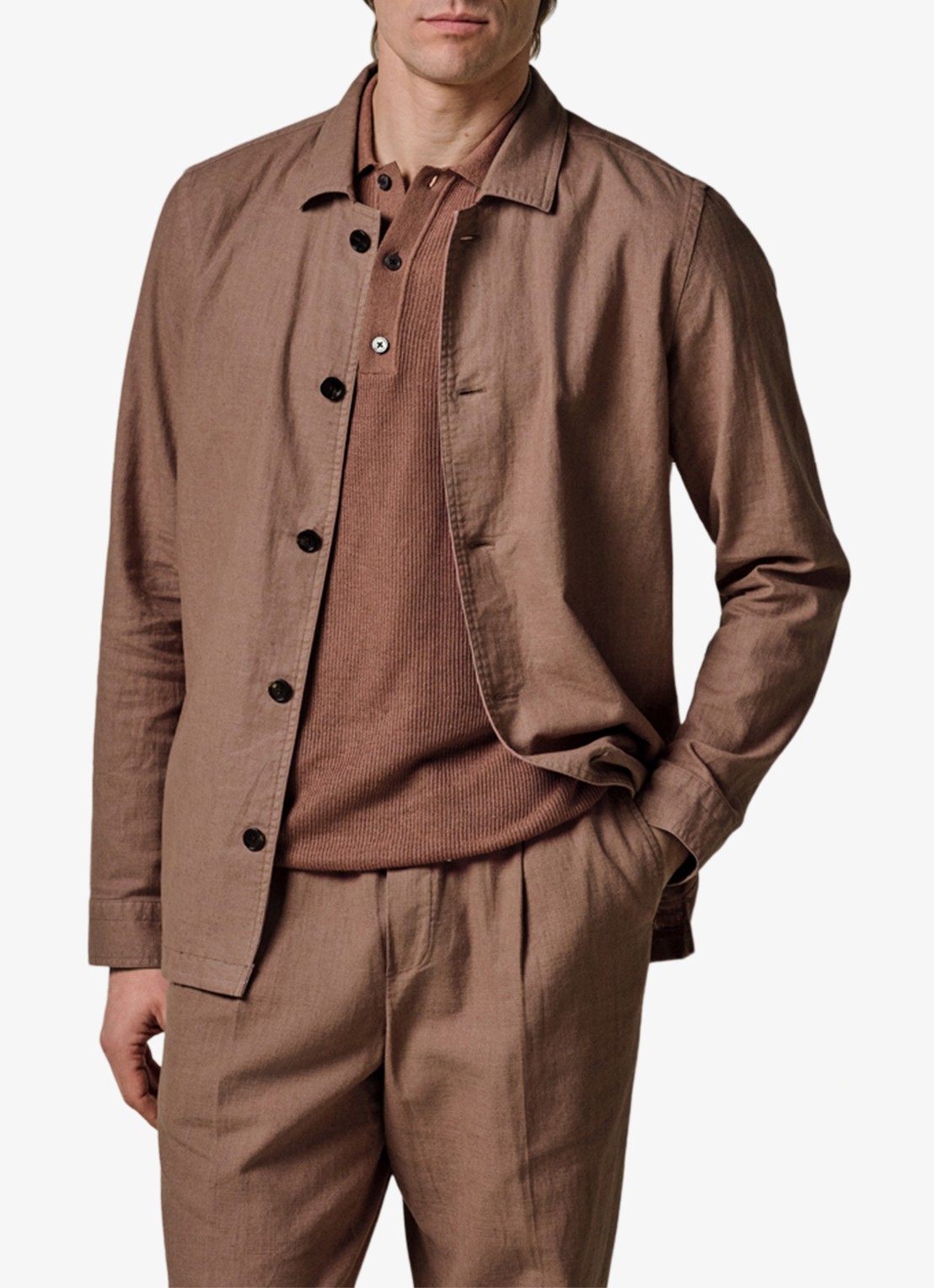 Profuomo Linen overshirt - detail 2 clay