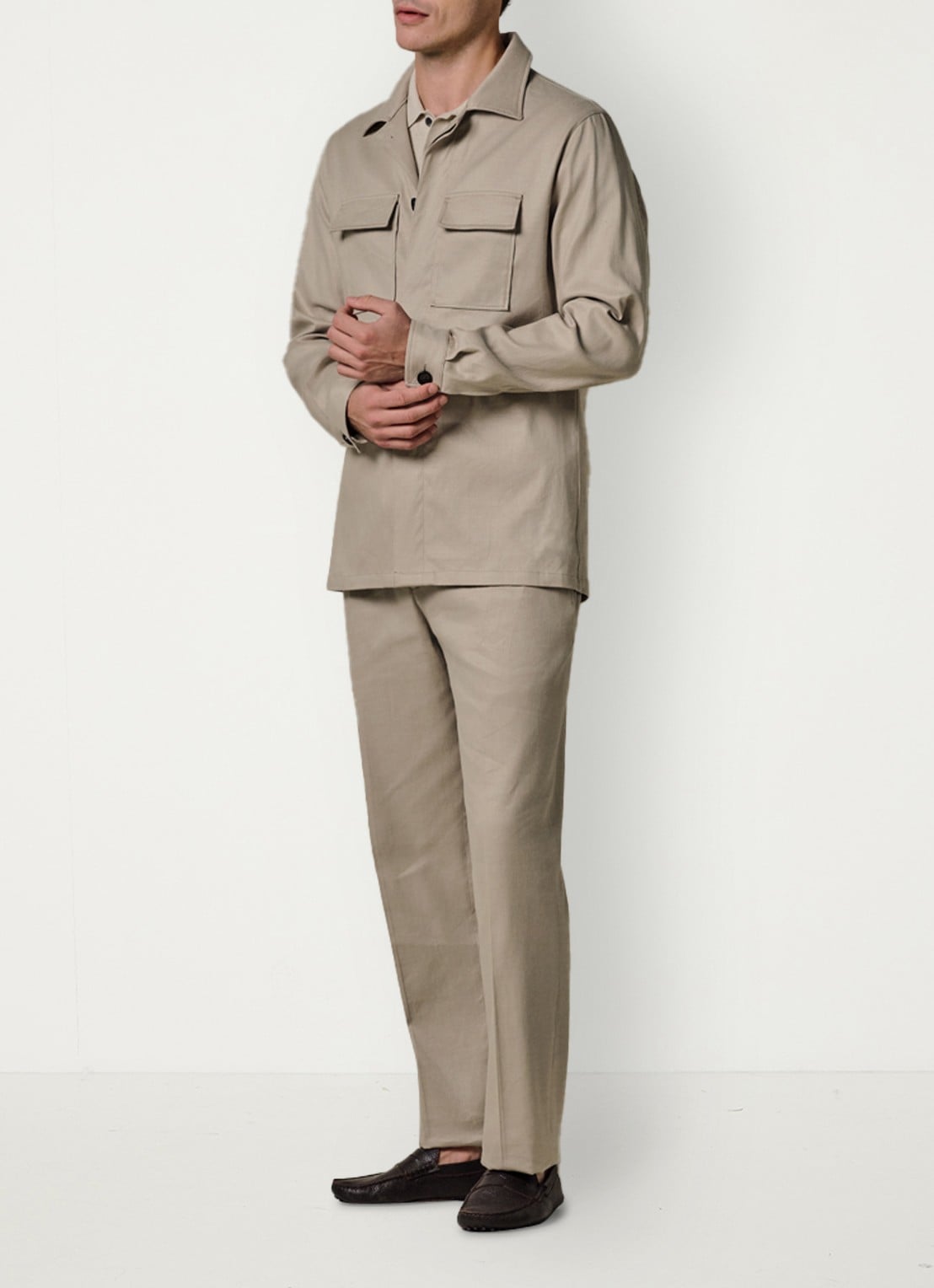 Profuomo Linen overshirt - voorkant 3 beige