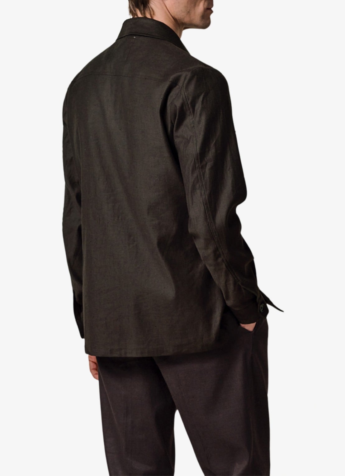 Profuomo Linen overshirt - achterkant 3 donkerbruin