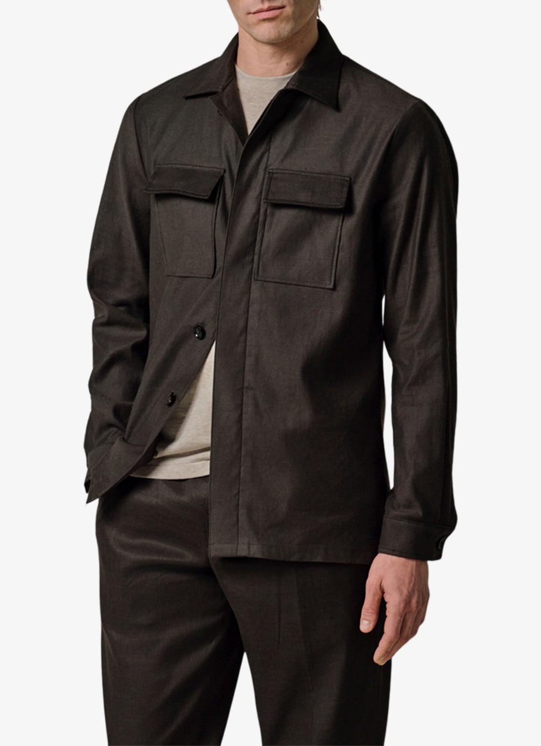 Profuomo Linen overshirt - detail 4 donkerbruin