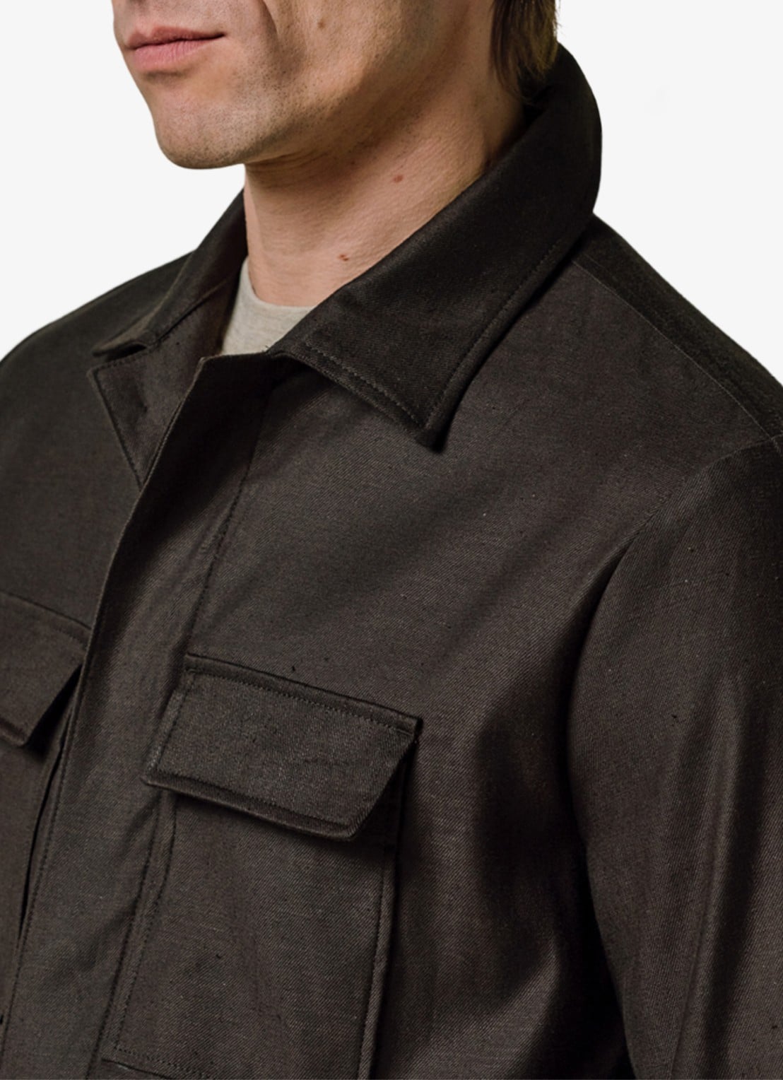 Profuomo Linen overshirt - detail 5 donkerbruin
