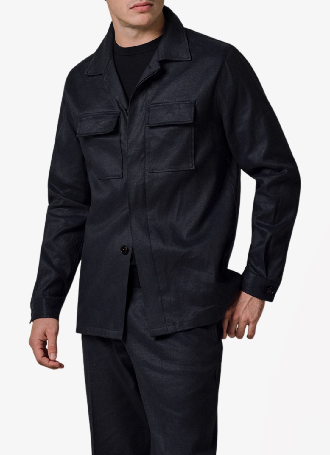 Profuomo Linen overshirt - detail 2 donkerblauw