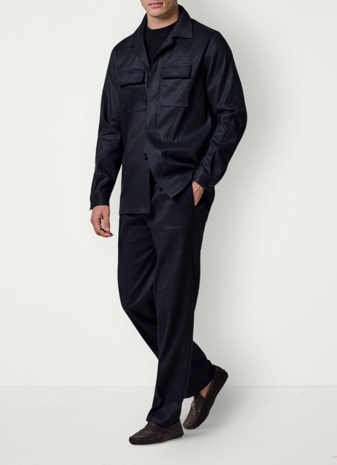 Profuomo Linen overshirt - voorkant 6 donkerblauw