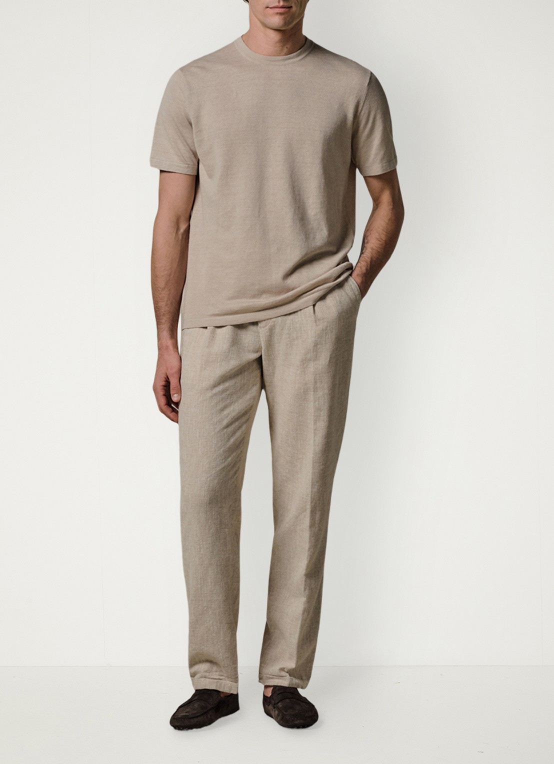 Profuomo Loose fit broek in linnenblend - voorkant 3 beige