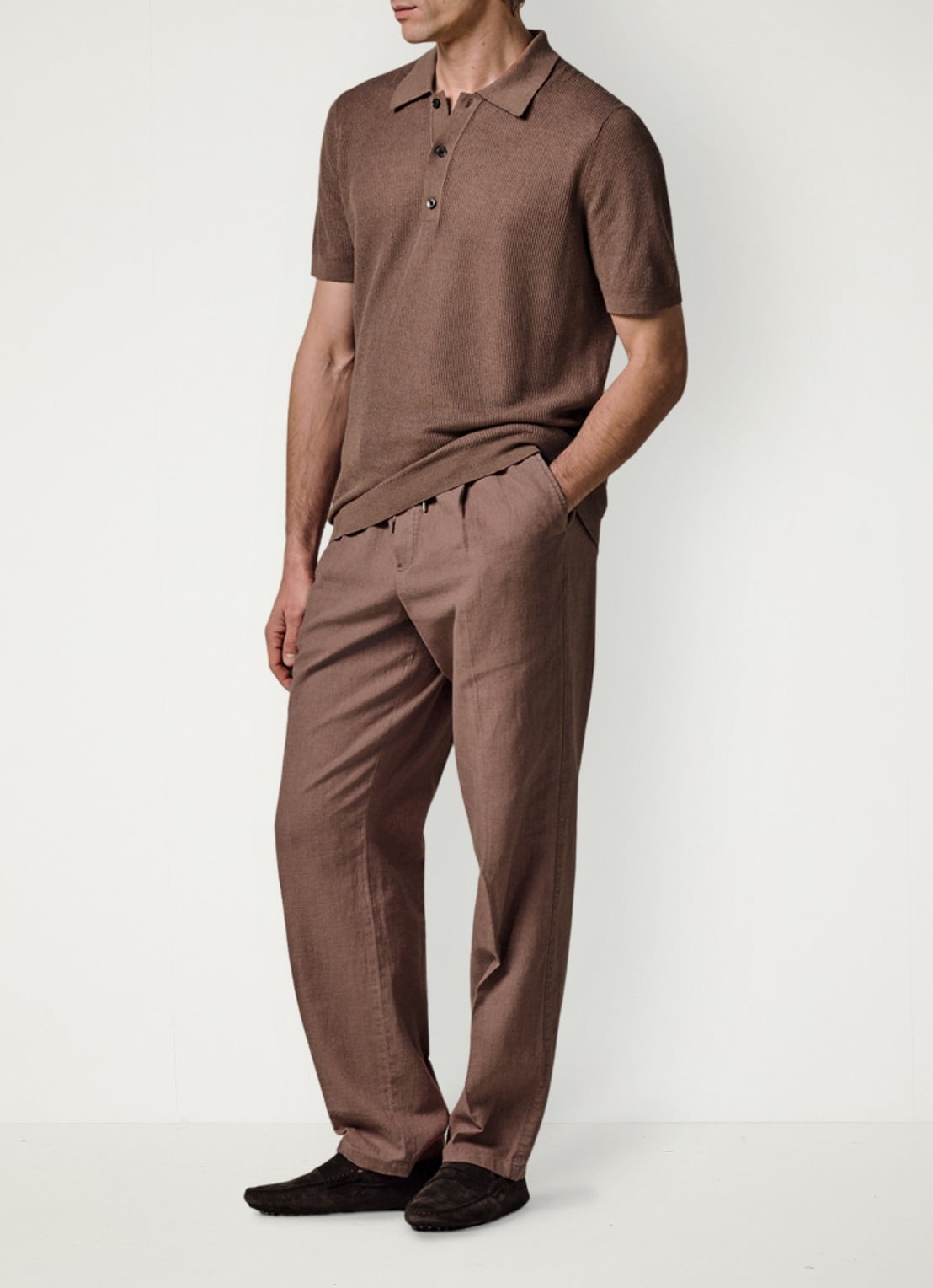Profuomo Loose fit broek in linnenblend - voorkant 2 clay