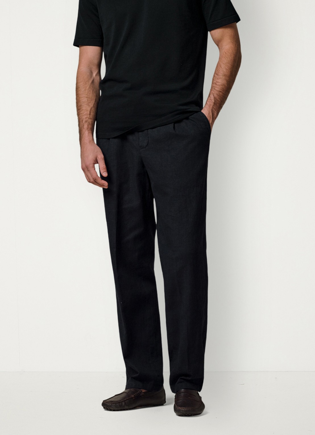 Profuomo Loose fit broek in linnenblend - detail 3 blauw