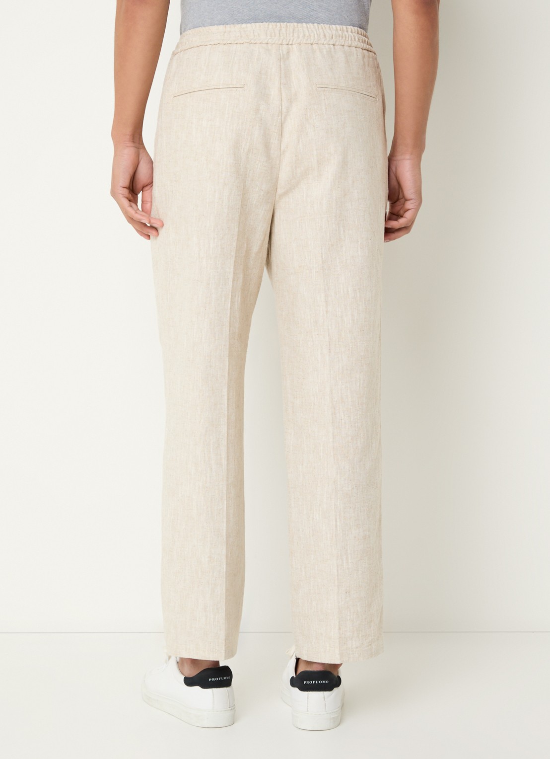 Profuomo Loose fit chino in linnenblend met trekkoord - achterkant beige