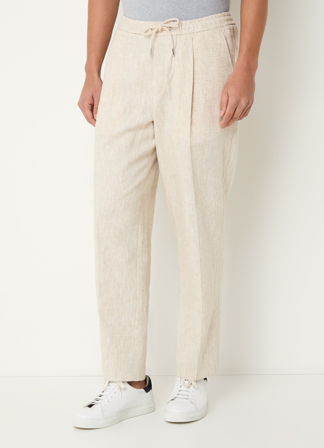 Profuomo Loose fit chino in linnenblend met trekkoord - detail 4 beige
