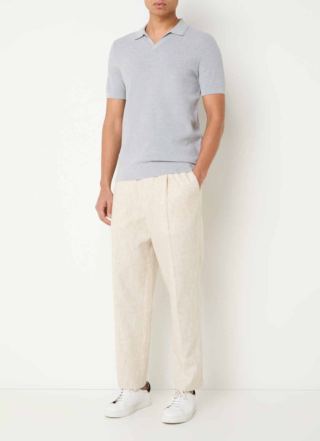 Profuomo Loose fit chino in linnenblend met trekkoord - voorkant 3 beige