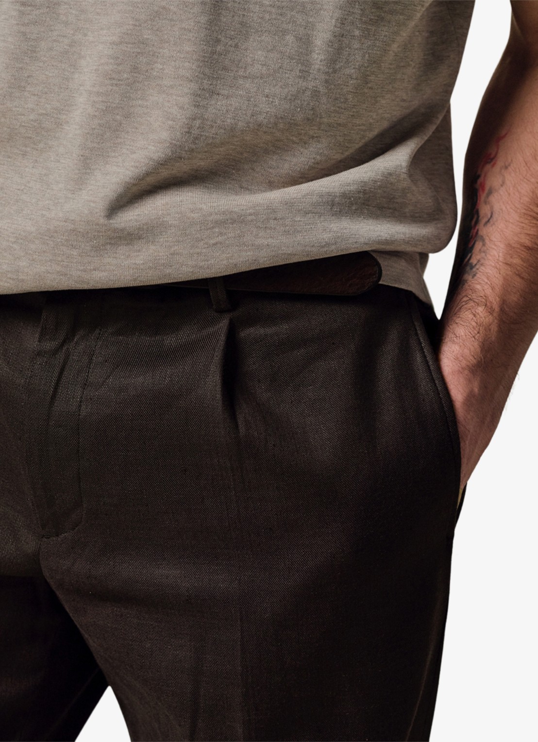 Profuomo Loose fit chino in linnenblend - detail 5 donkerbruin