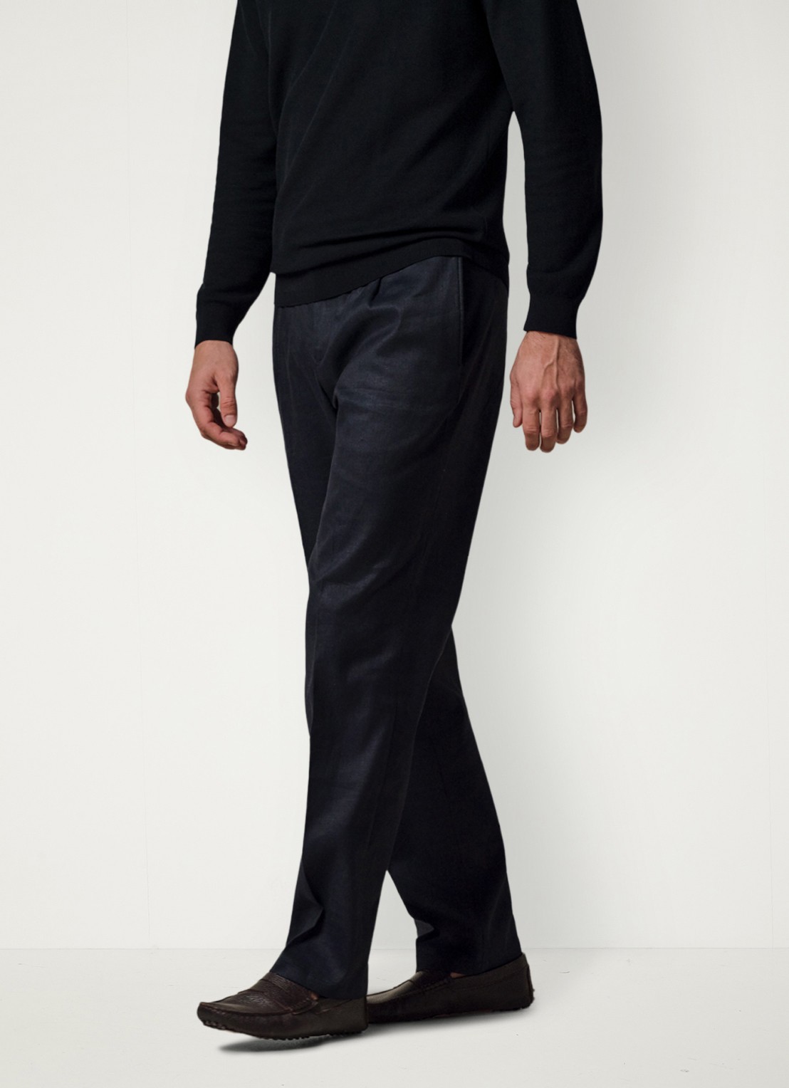 Profuomo Loose fit chino in linnenblend - detail 4 donkerblauw