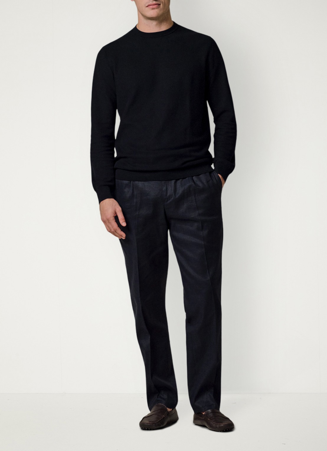 Profuomo Loose fit chino in linnenblend - voorkant 3 donkerblauw