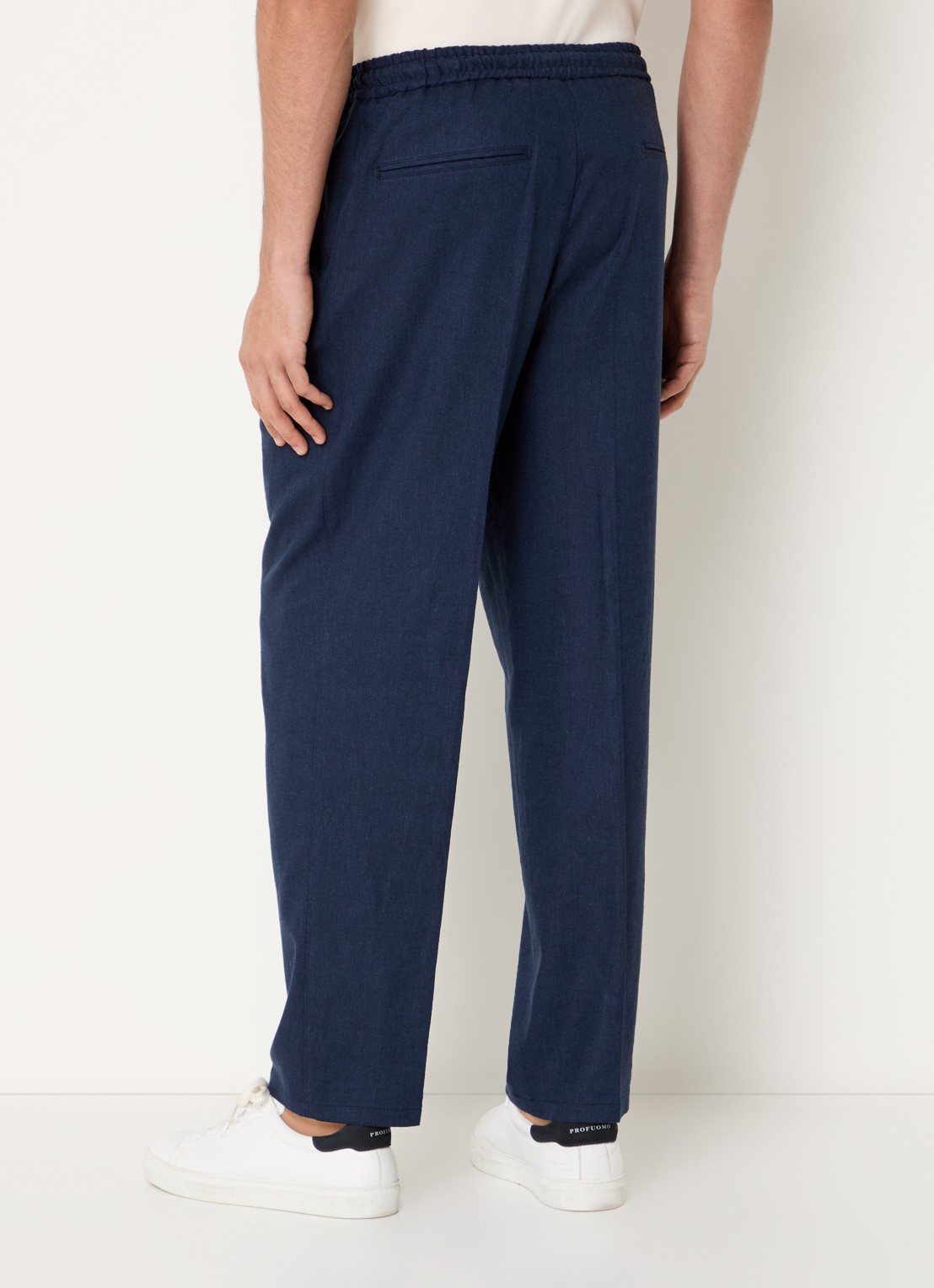 Profuomo Loose fit joggingbroek in linnenblend - achterkant donkerblauw