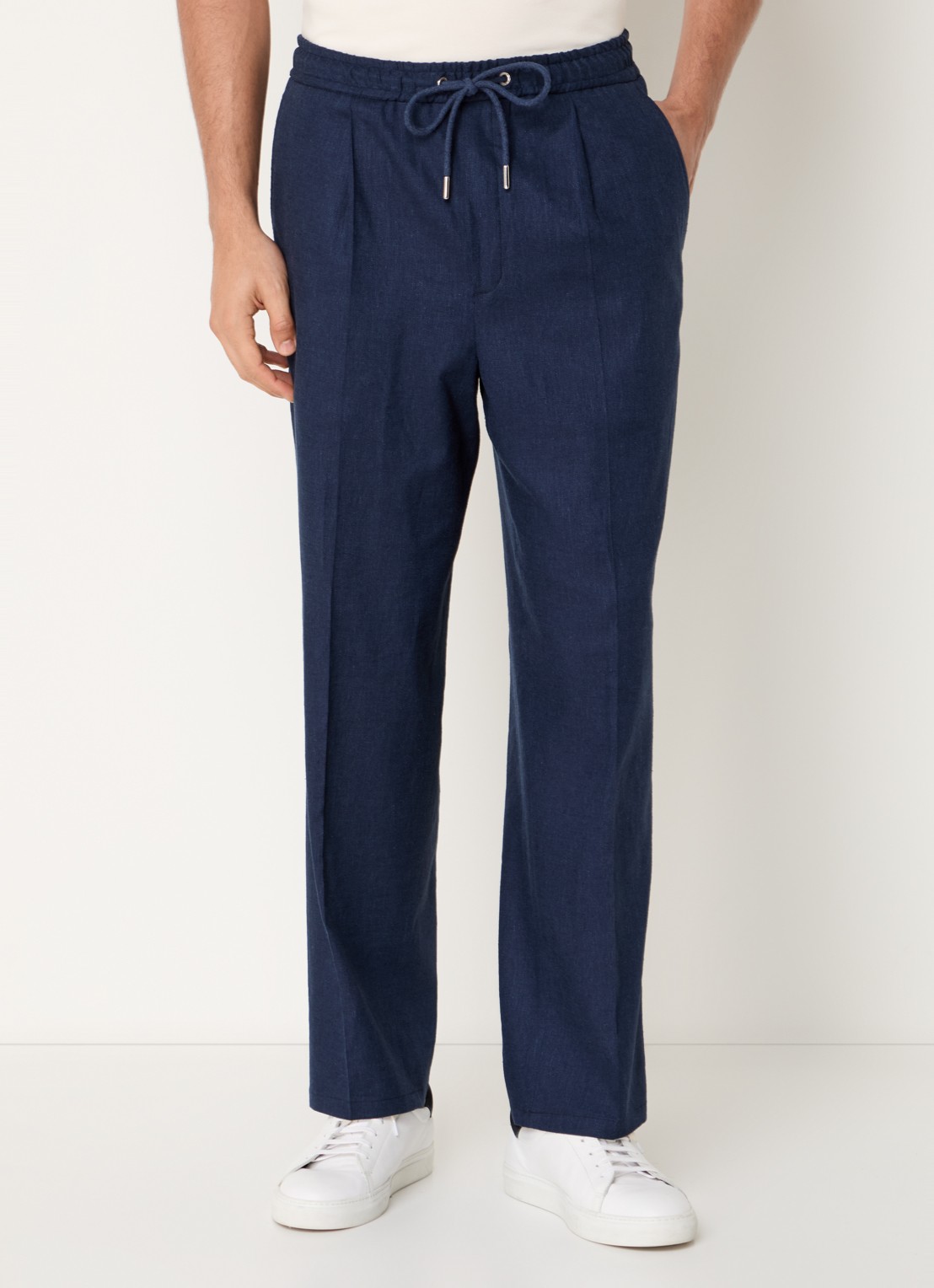Profuomo Loose fit joggingbroek in linnenblend - detail 4 donkerblauw