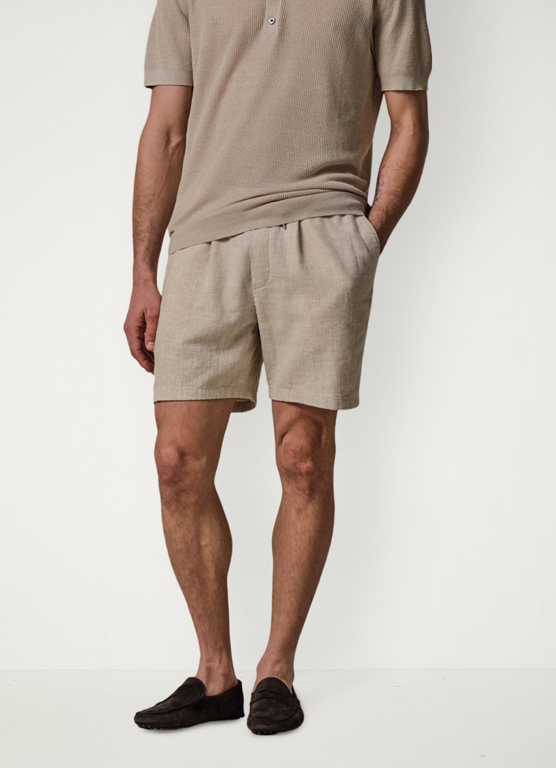 Profuomo Loose fit korte broek in linnenblend - detail 2 beige