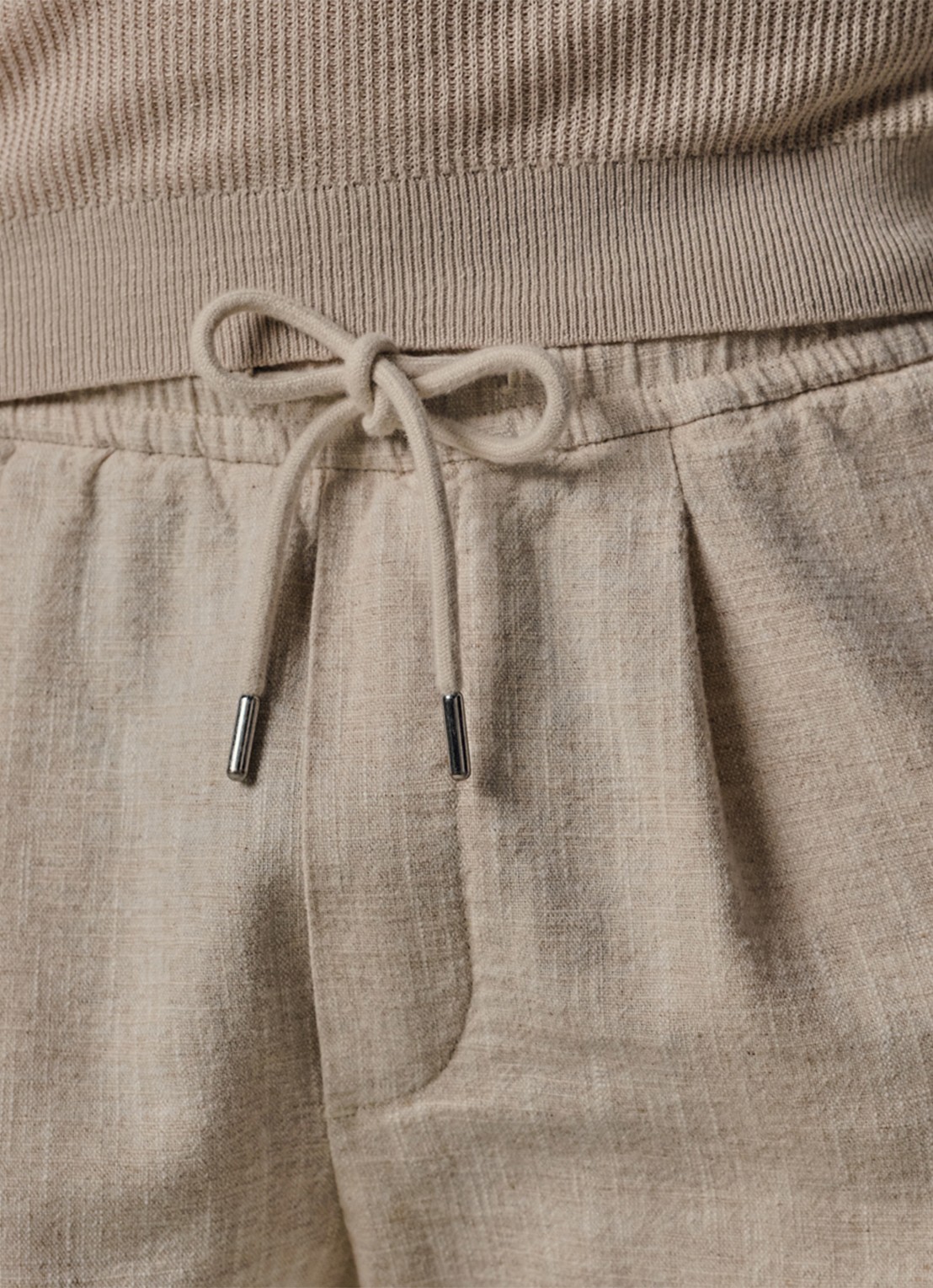 Profuomo Loose fit korte broek in linnenblend - detail 3 beige