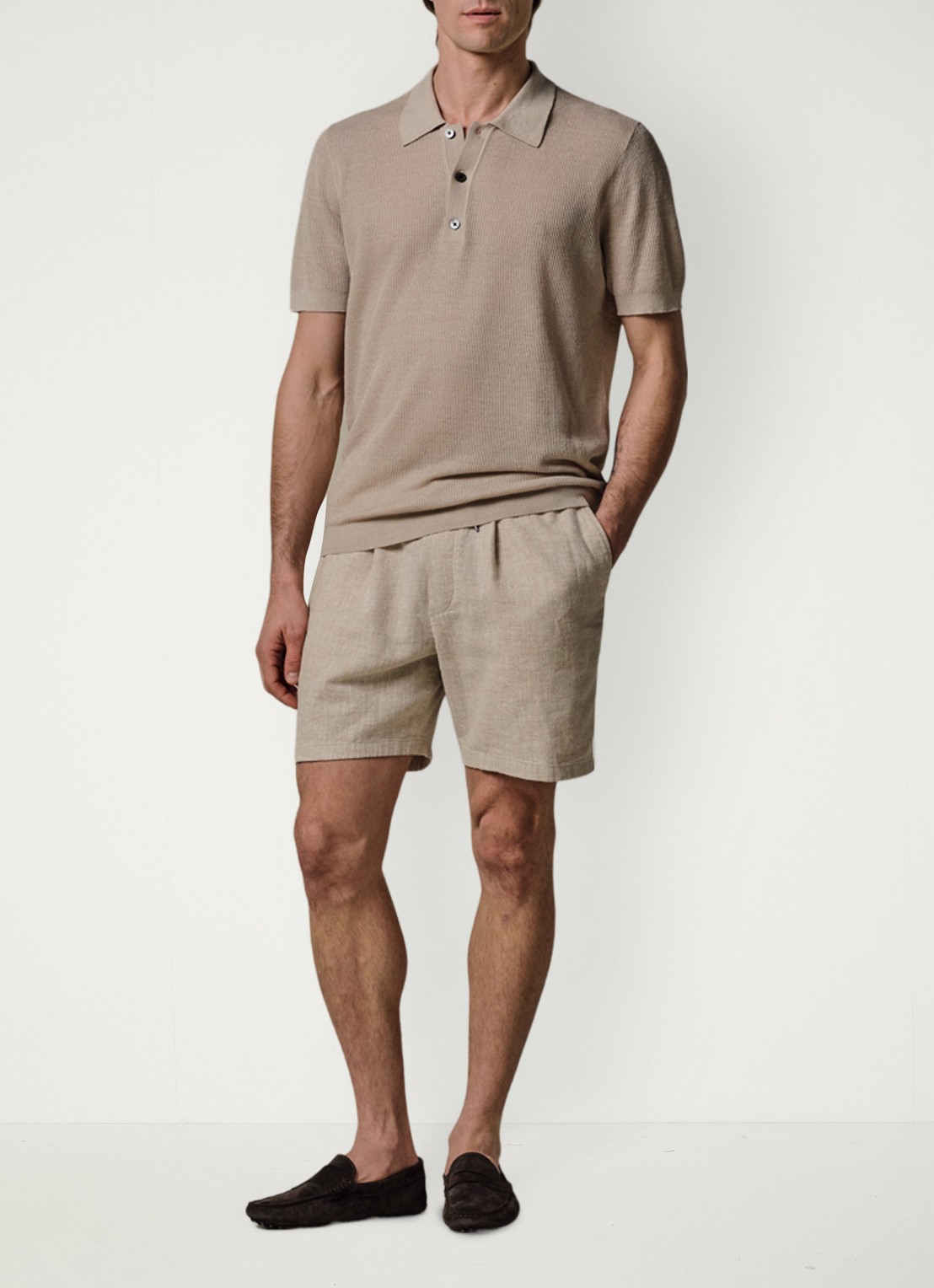 Profuomo Loose fit korte broek in linnenblend - voorkant 6 beige