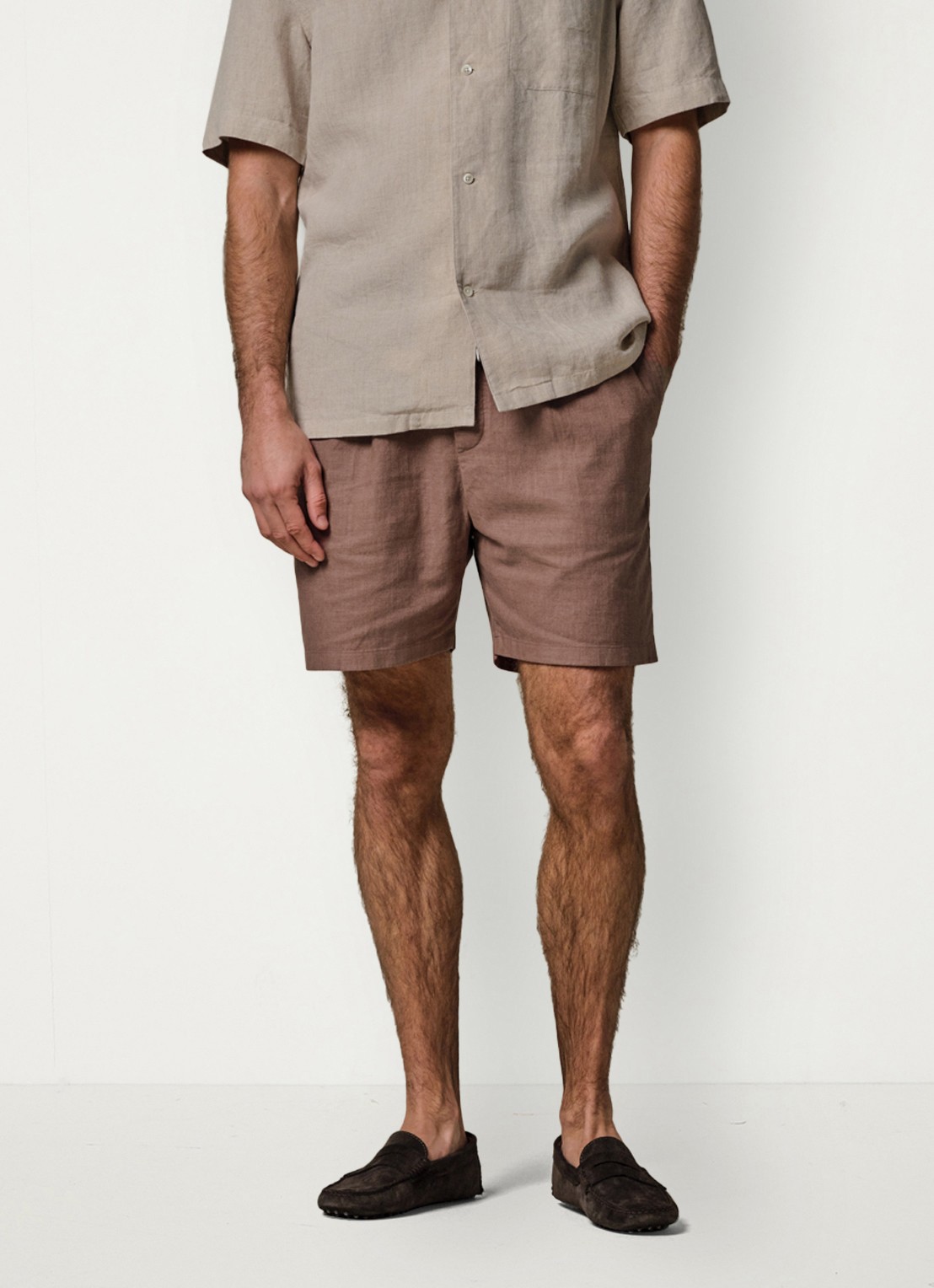 Profuomo Loose fit korte broek in linnenblend - detail 2 clay