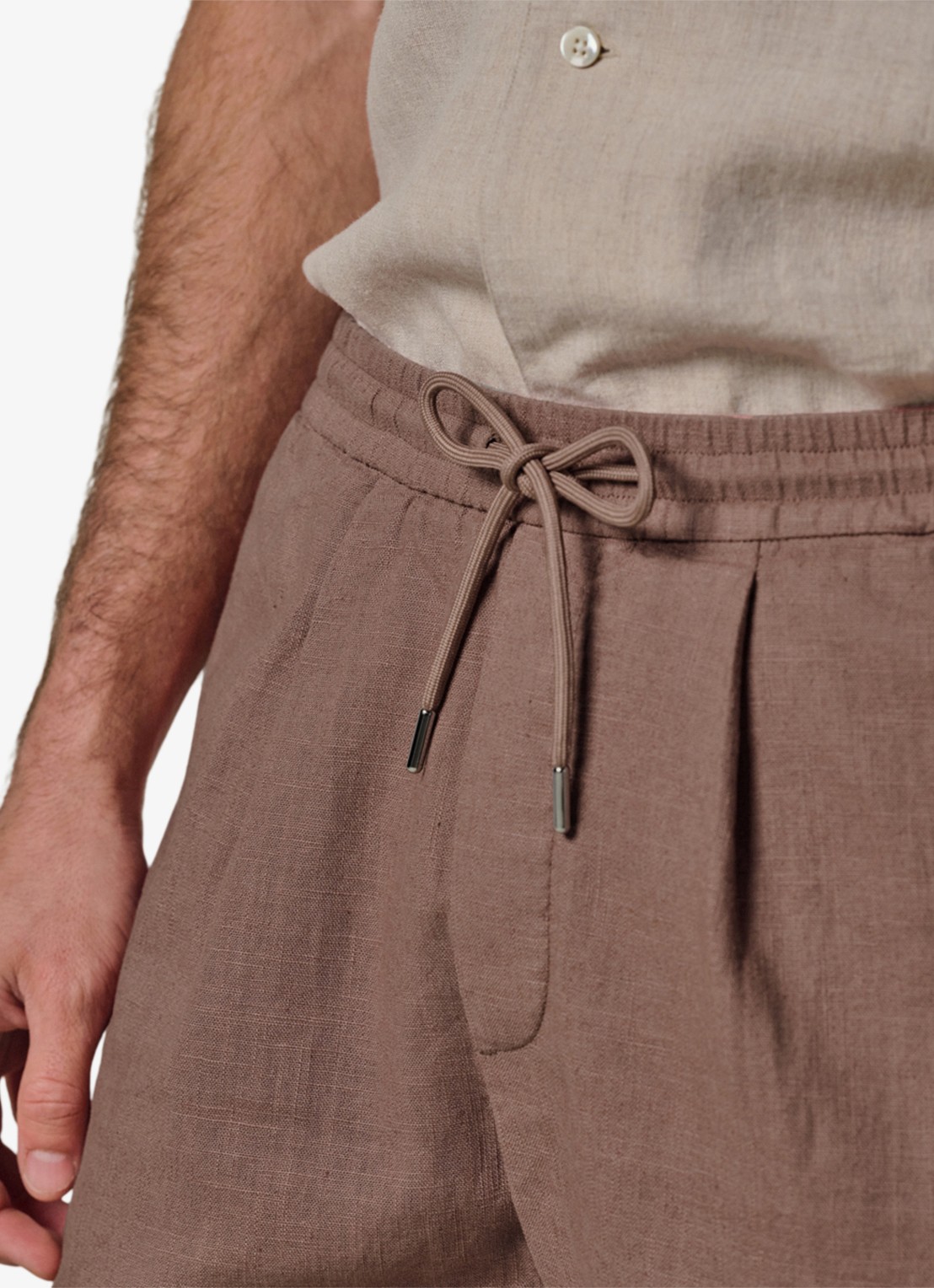 Profuomo Loose fit korte broek in linnenblend - detail 3 clay