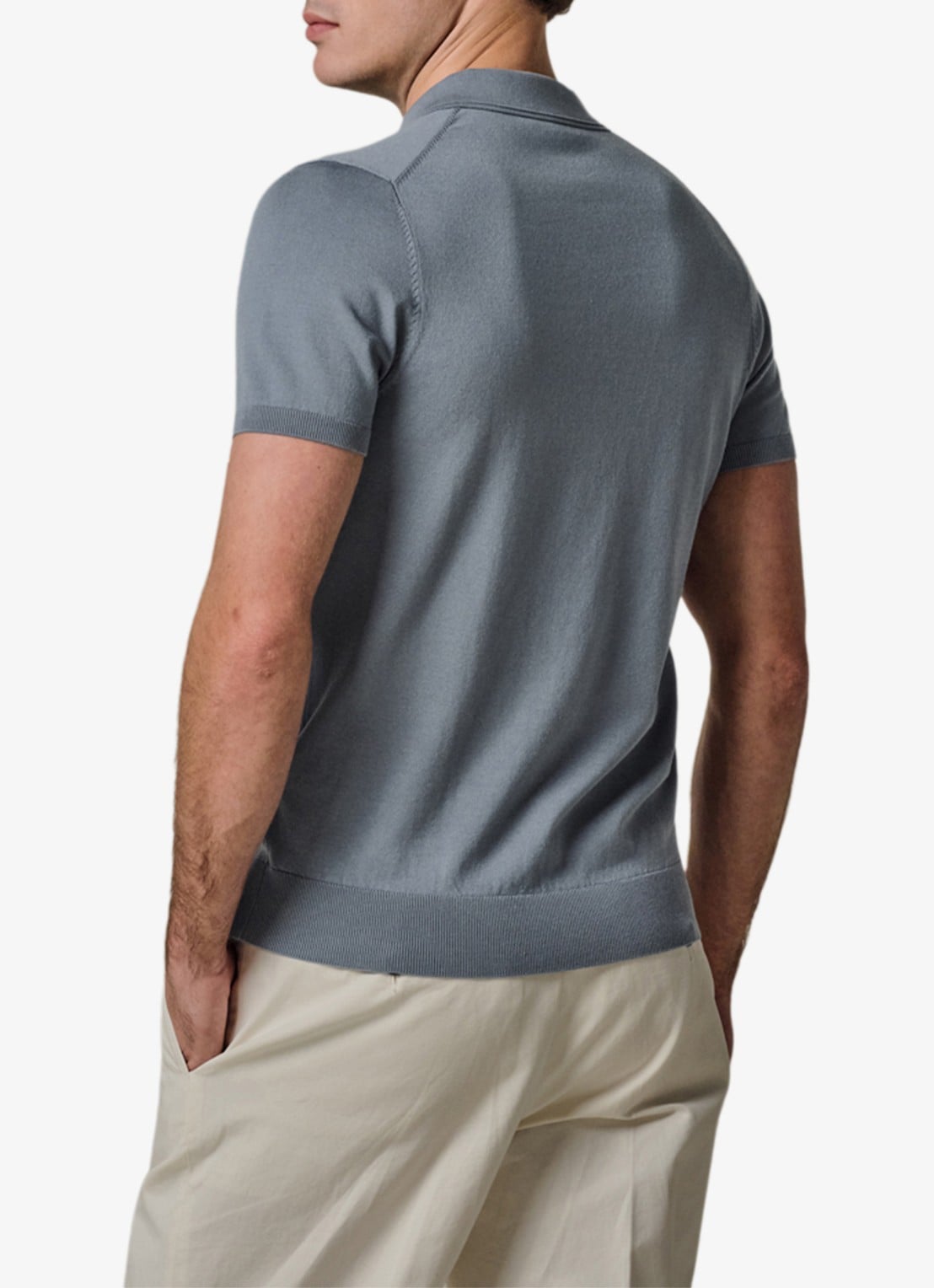 Profuomo Luxury basic polo in lyocell blend - achterkant 4 blauwgrijs