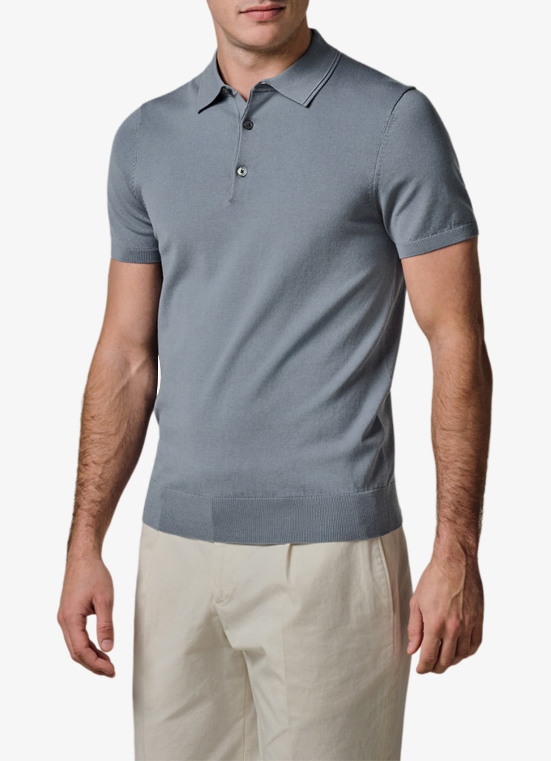 Profuomo Luxury basic polo in lyocell blend - detail blauwgrijs