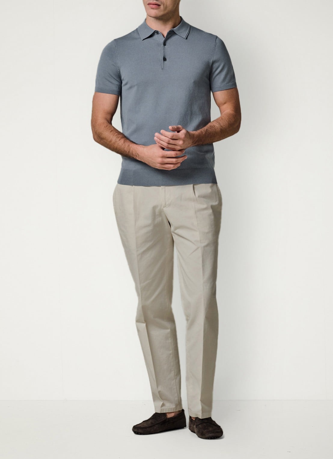 Profuomo Luxury basic polo in lyocell blend - voorkant 6 blauwgrijs
