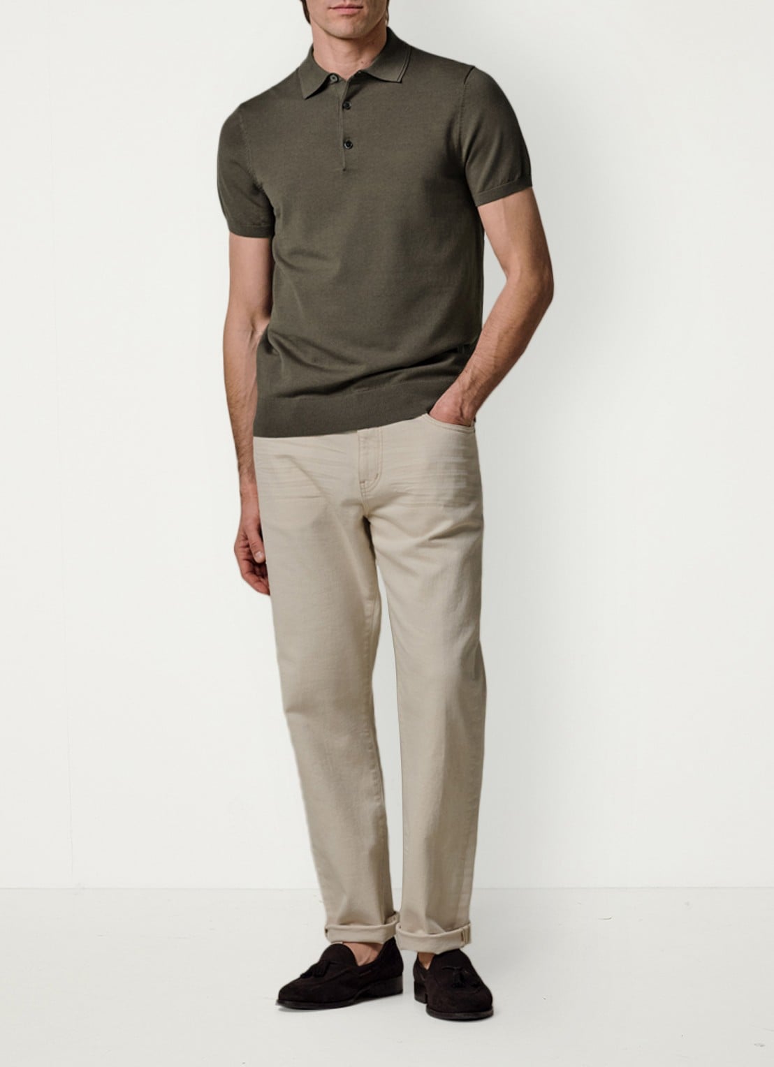 Profuomo Luxury basic polo in lyocell blend - voorkant 3 bruin