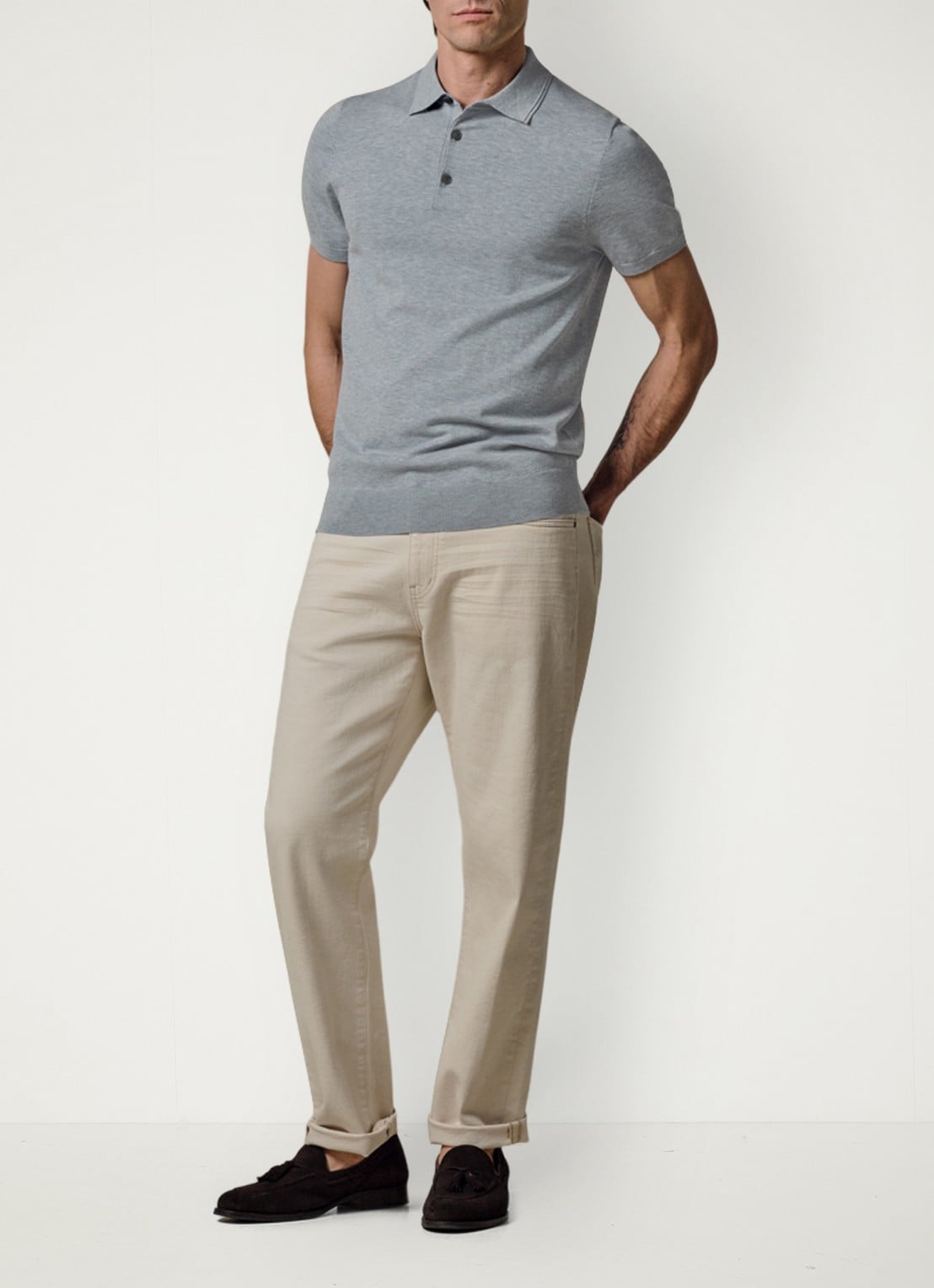 Profuomo Luxury basic polo in lyocell blend - voorkant 2 blauw