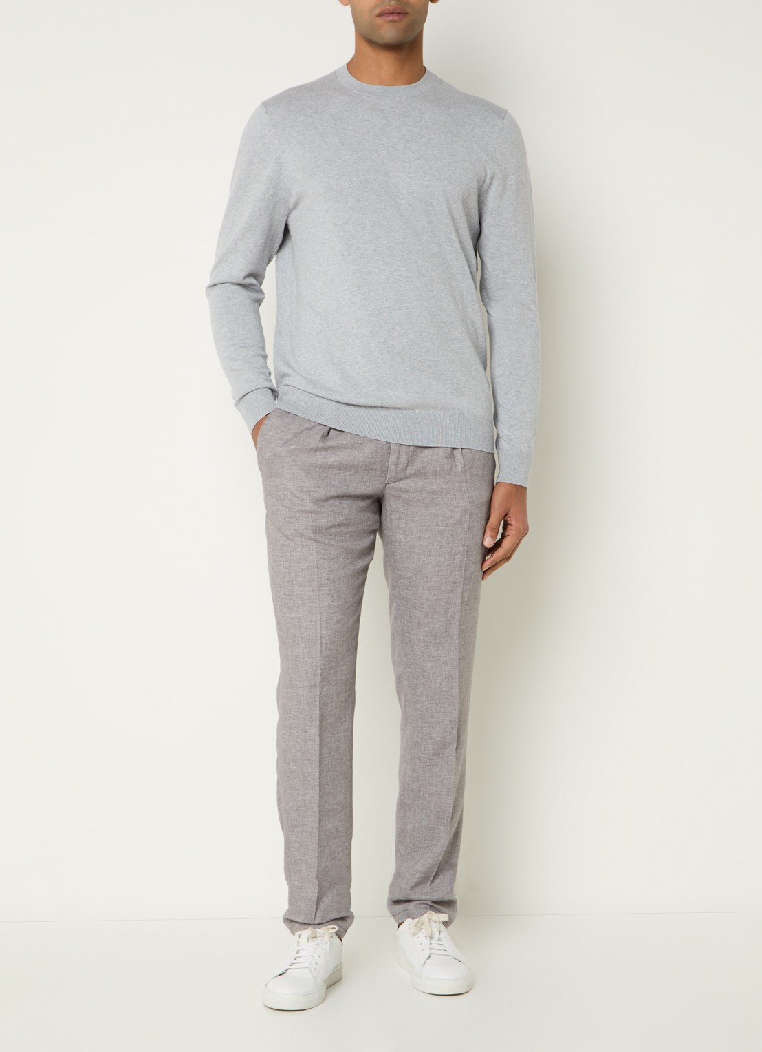 Profuomo Luxury fijngebreide pullover  - voorkant 2 lichtgrijs