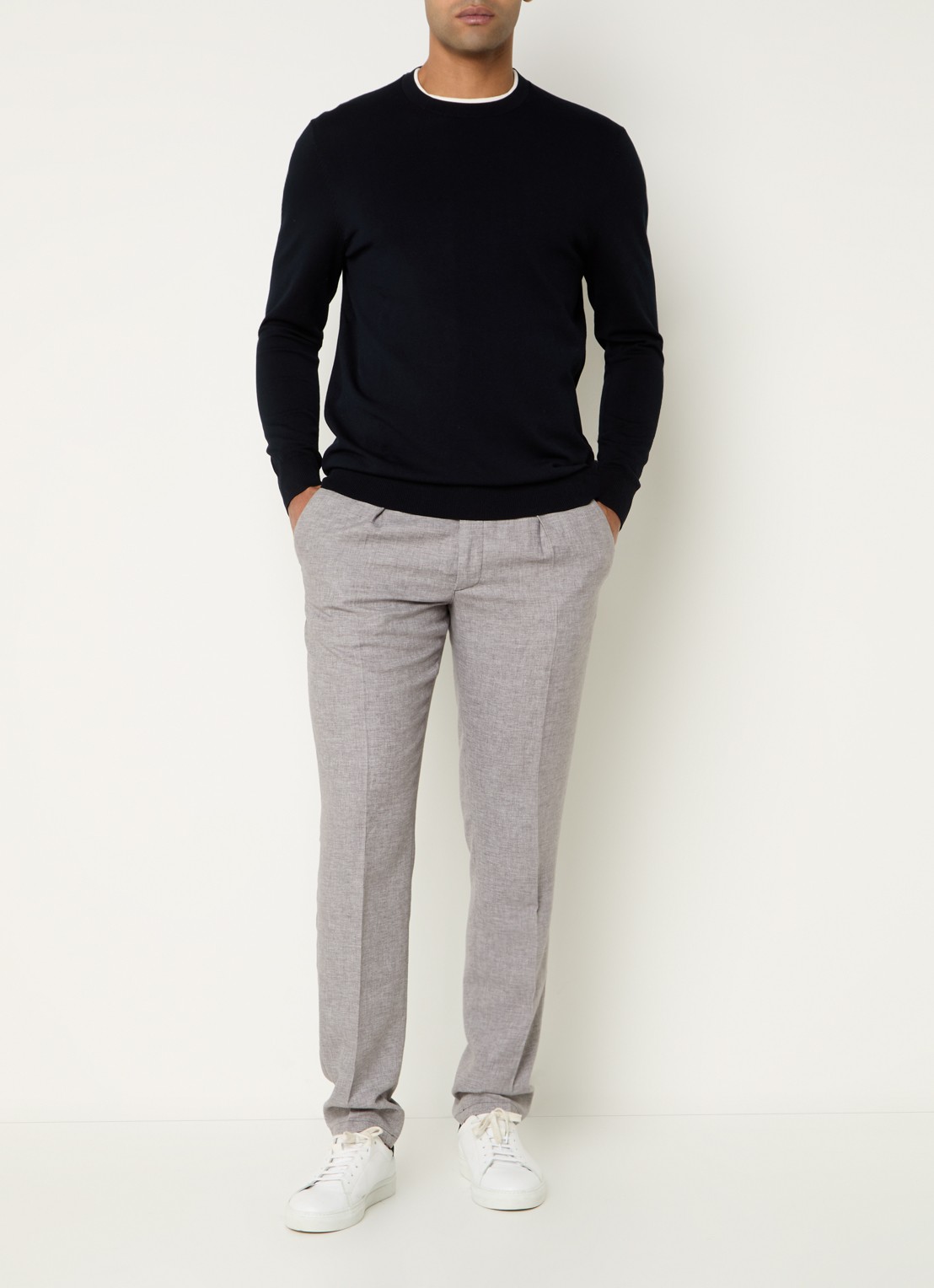 Profuomo Luxury fijngebreide pullover  - voorkant 2 donkerblauw
