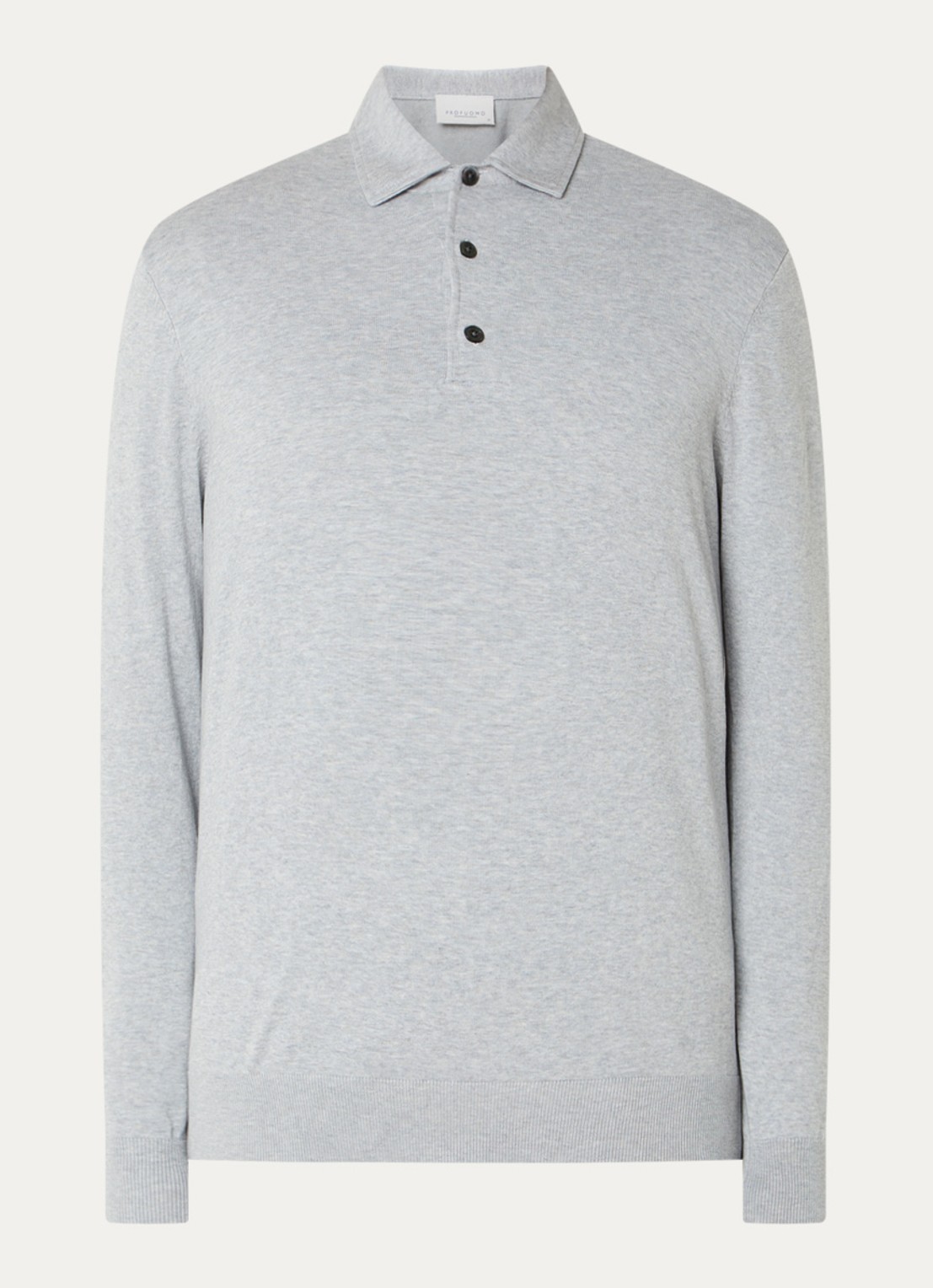 Profuomo Luxury fijngebreide regular fit polo  - voorkant 2 lichtgrijs