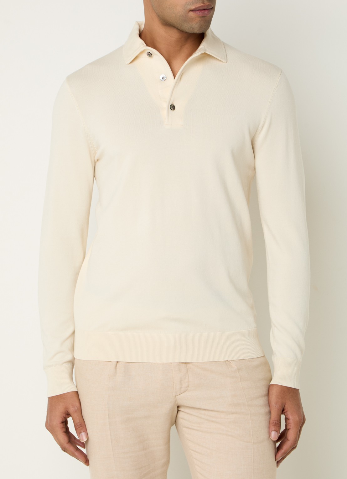 Profuomo Luxury fijngebreide regular fit polo  - detail 2 creme