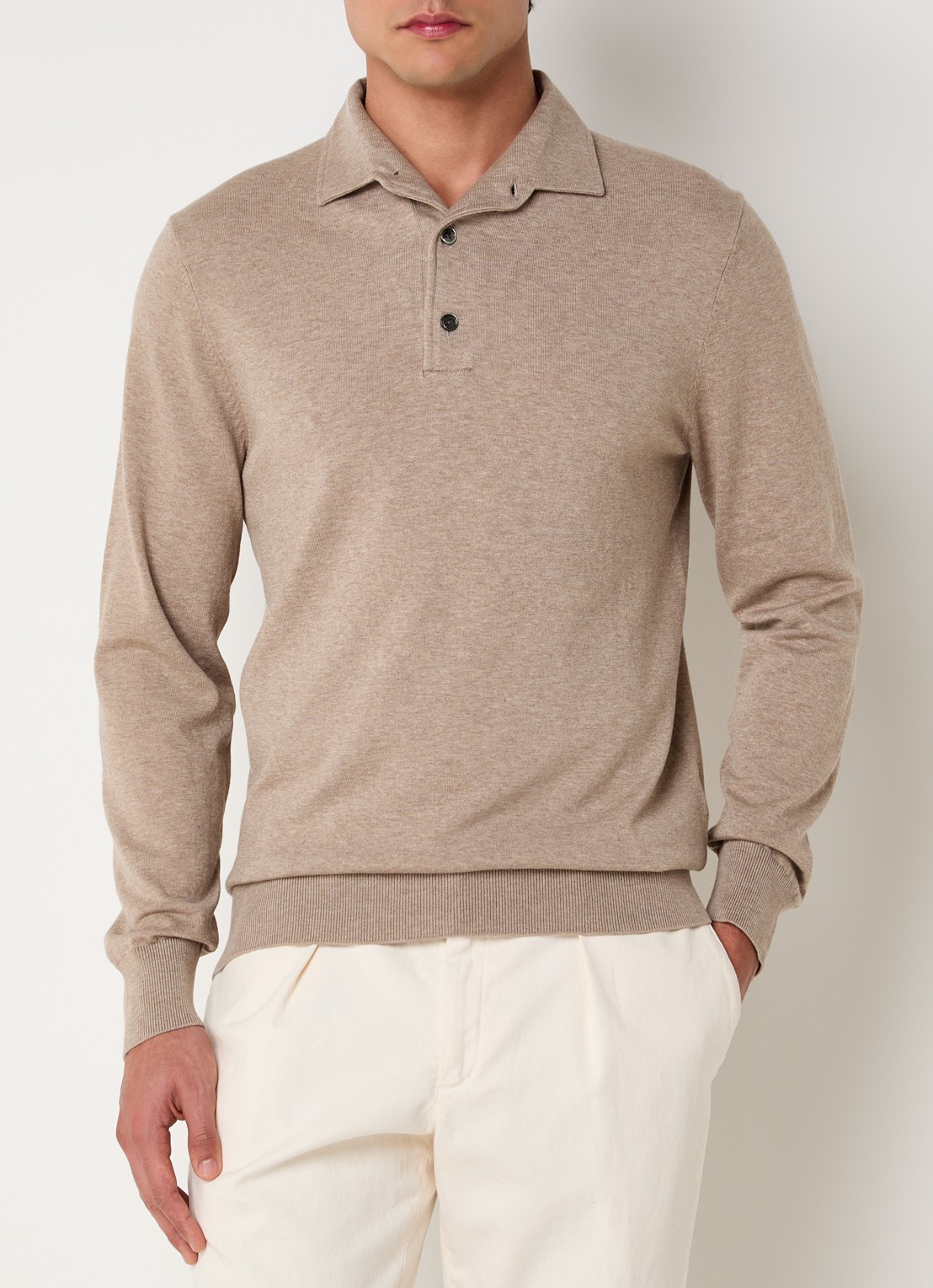 Profuomo Luxury fijngebreide regular fit polo  - detail 4 beige