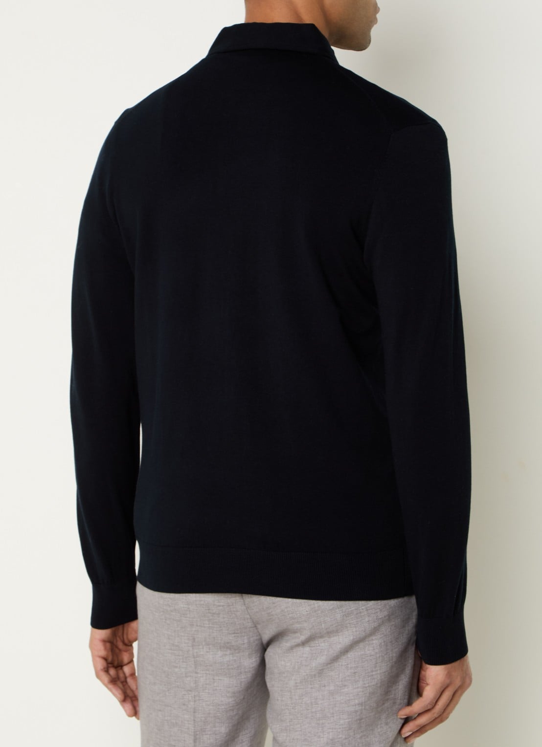 Profuomo Luxury fijngebreide regular fit polo  - achterkant donkerblauw