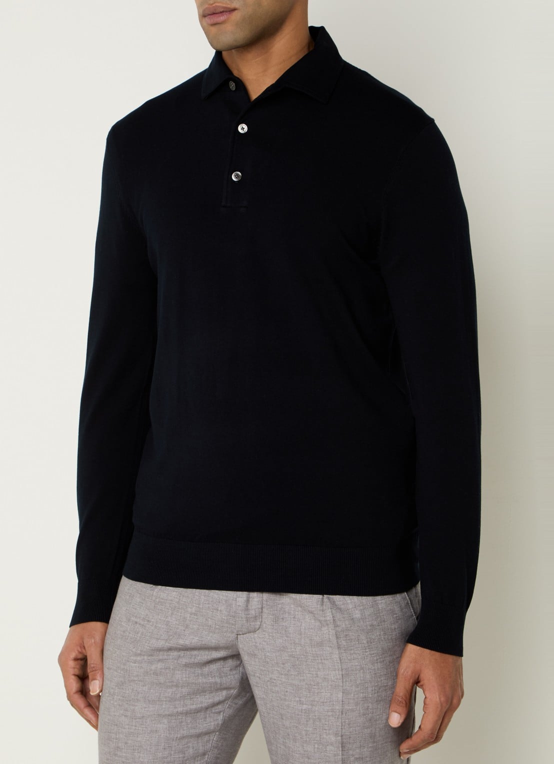 Profuomo Luxury fijngebreide regular fit polo  - detail 2 donkerblauw