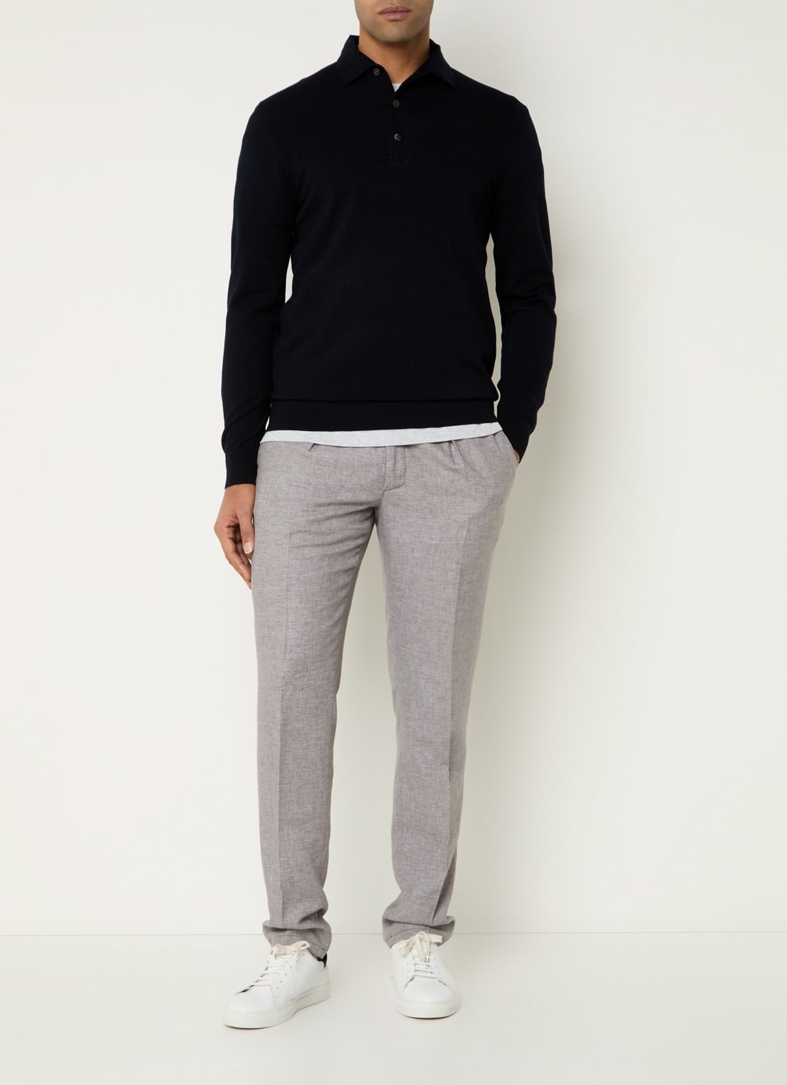Profuomo Luxury fijngebreide regular fit polo  - voorkant 4 donkerblauw