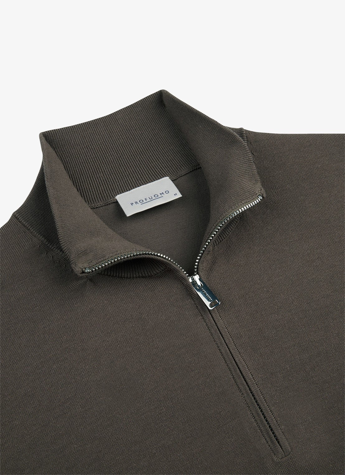 Profuomo Luxury fijngebreide trui met halve rits - detail 4 bruin