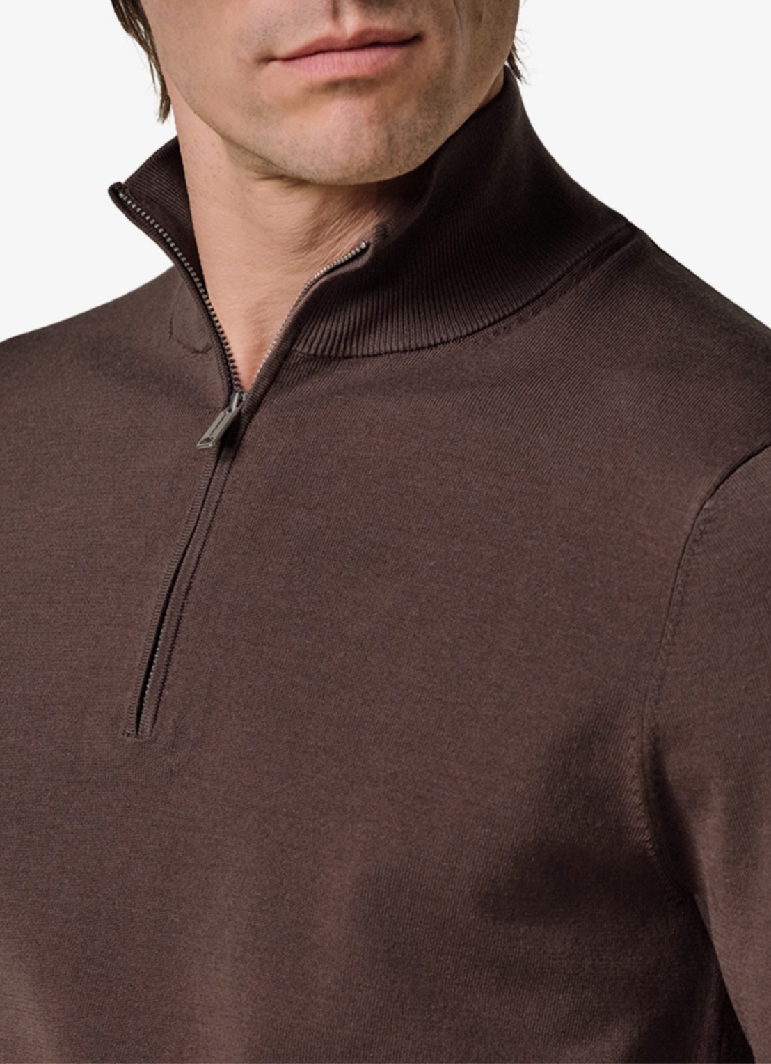 Profuomo Luxury fijngebreide trui met halve rits - detail 5 bruin