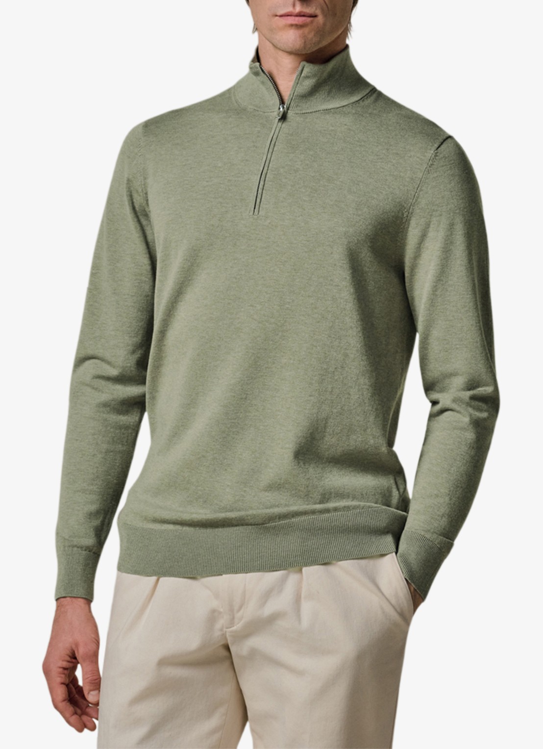 Profuomo Luxury fijngebreide trui met halve rits - detail 3 groen